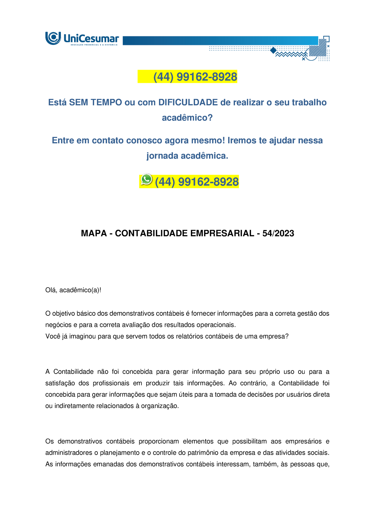 RESOLUÇÃO 44 99162 8928 MAPA CONTABILIDADE EMPRESARIAL 54 2023 44 99162 8928 Está