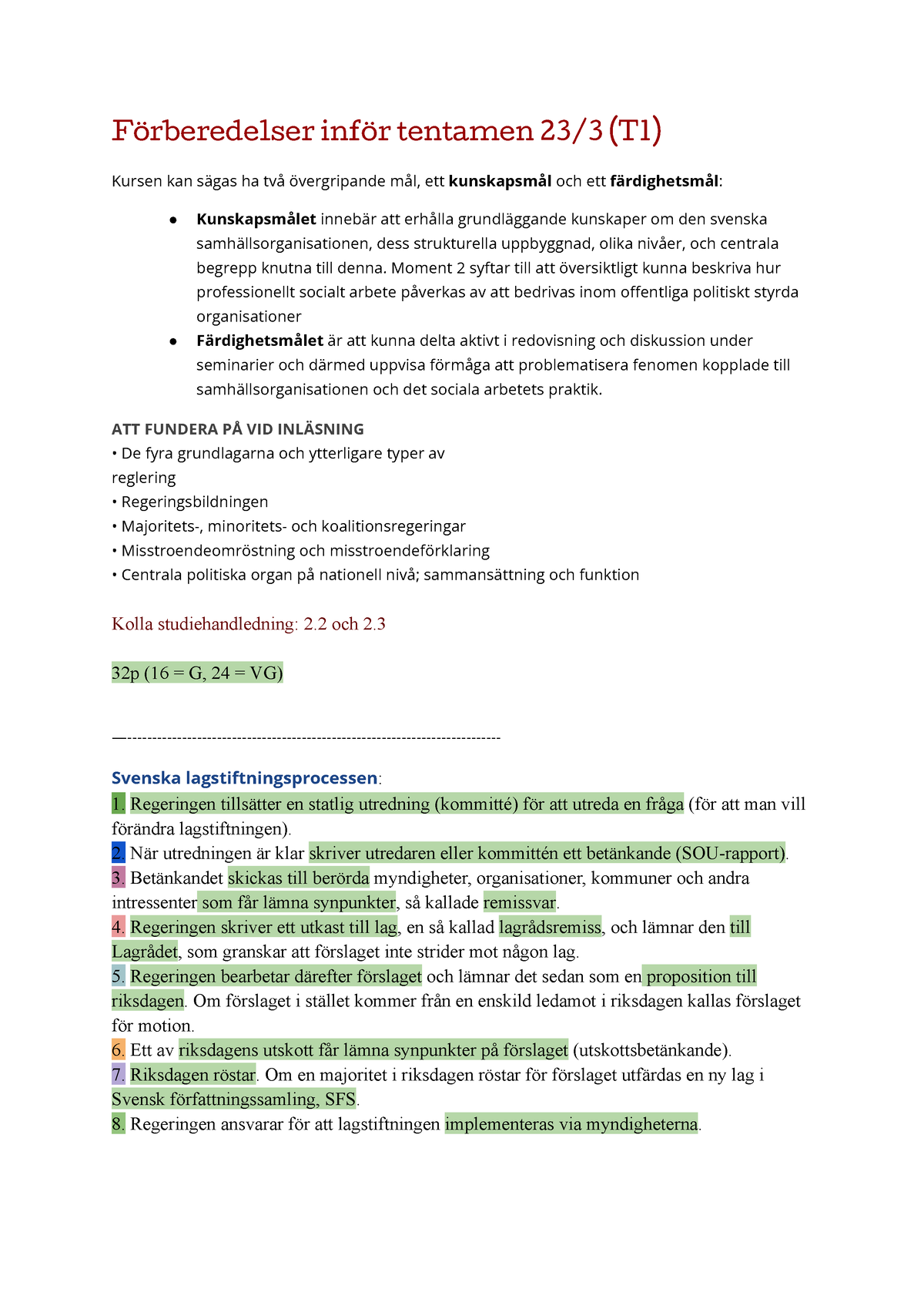 Tenta Socionomprogrammet UMU T1 - Förberedelser Inför Tentamen 23/3 (T1 ...