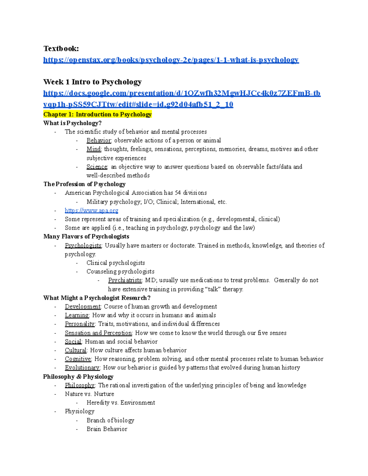 PSY 100 Notes - Google Docs - Textbook: Openstax/books/psychology-2e ...