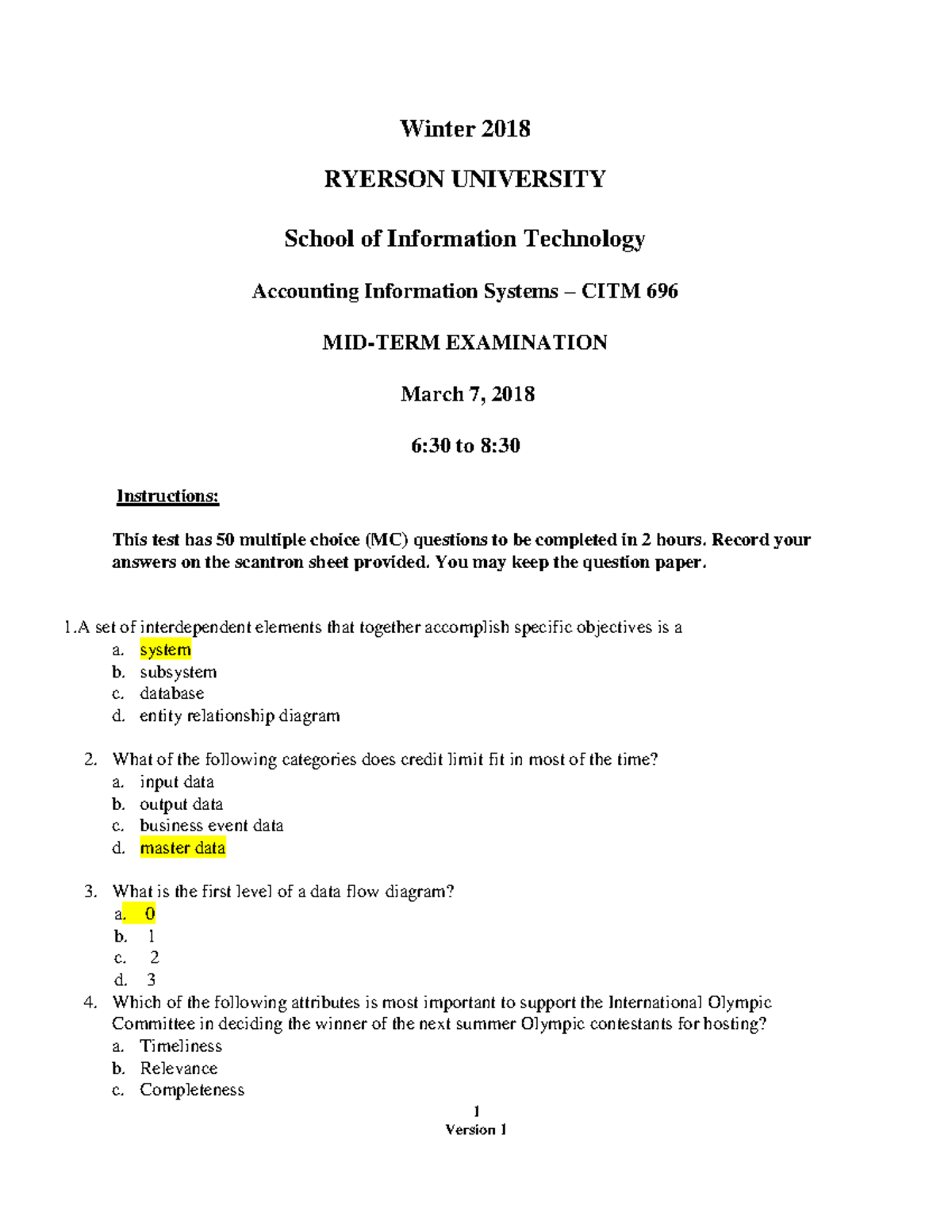 Midterm test 1 10 February Winter 2018, questions and answers - Winter ...