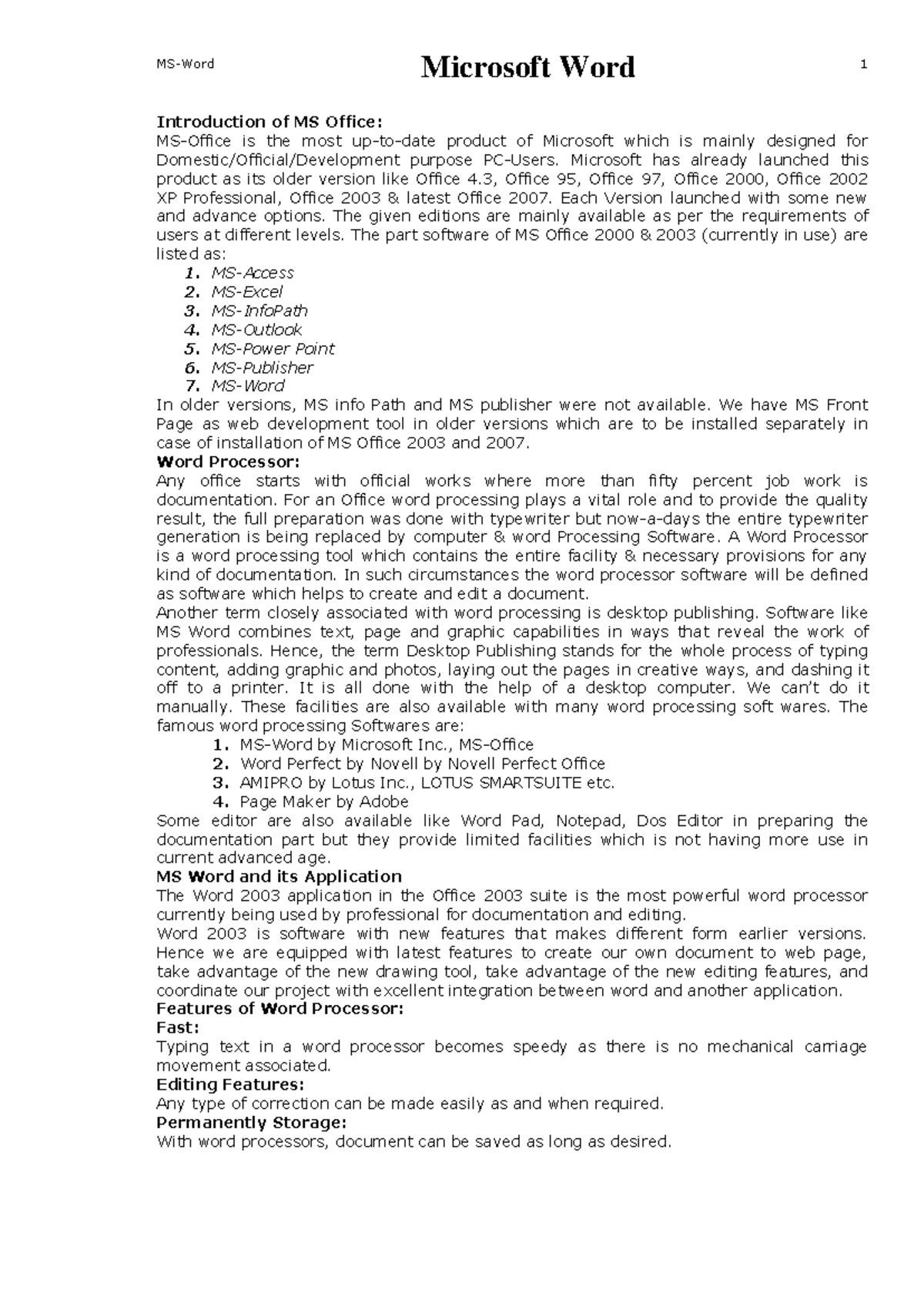 Ms word - you can do it - Introduction of MS Office: MS-Office is the ...