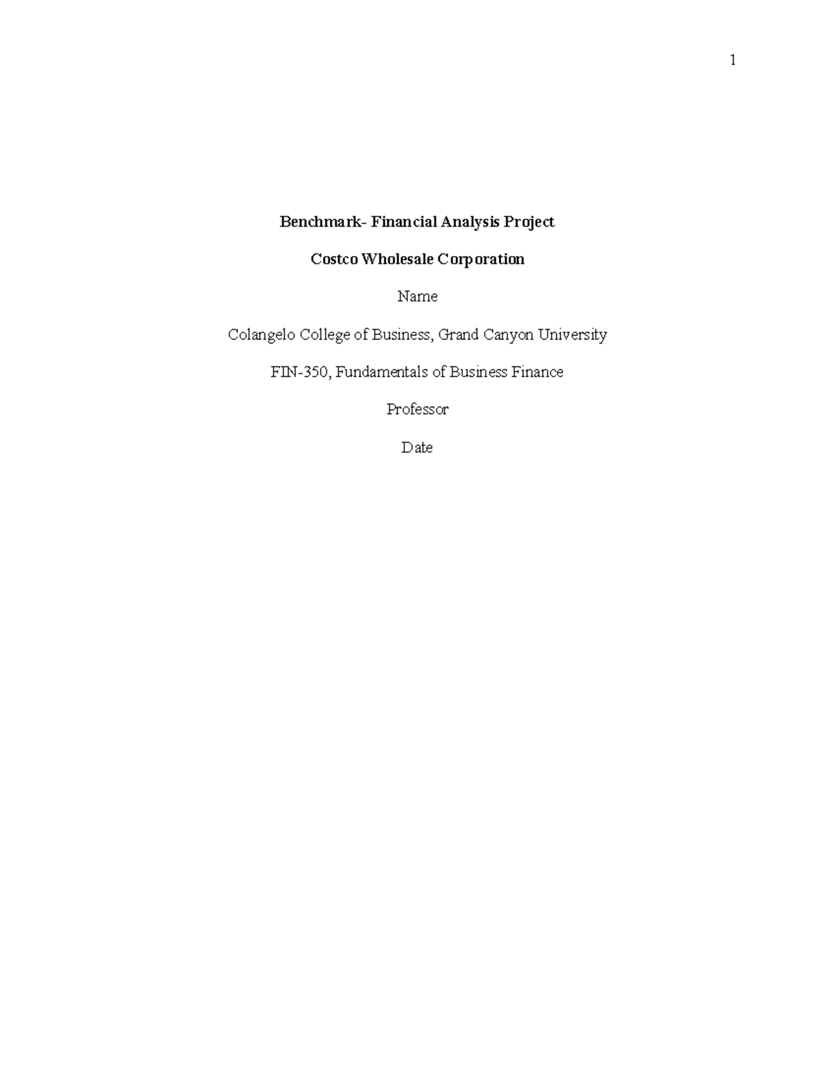FIN 350 RS T1 Company Financia Analysis Project Template - Benchmark ...