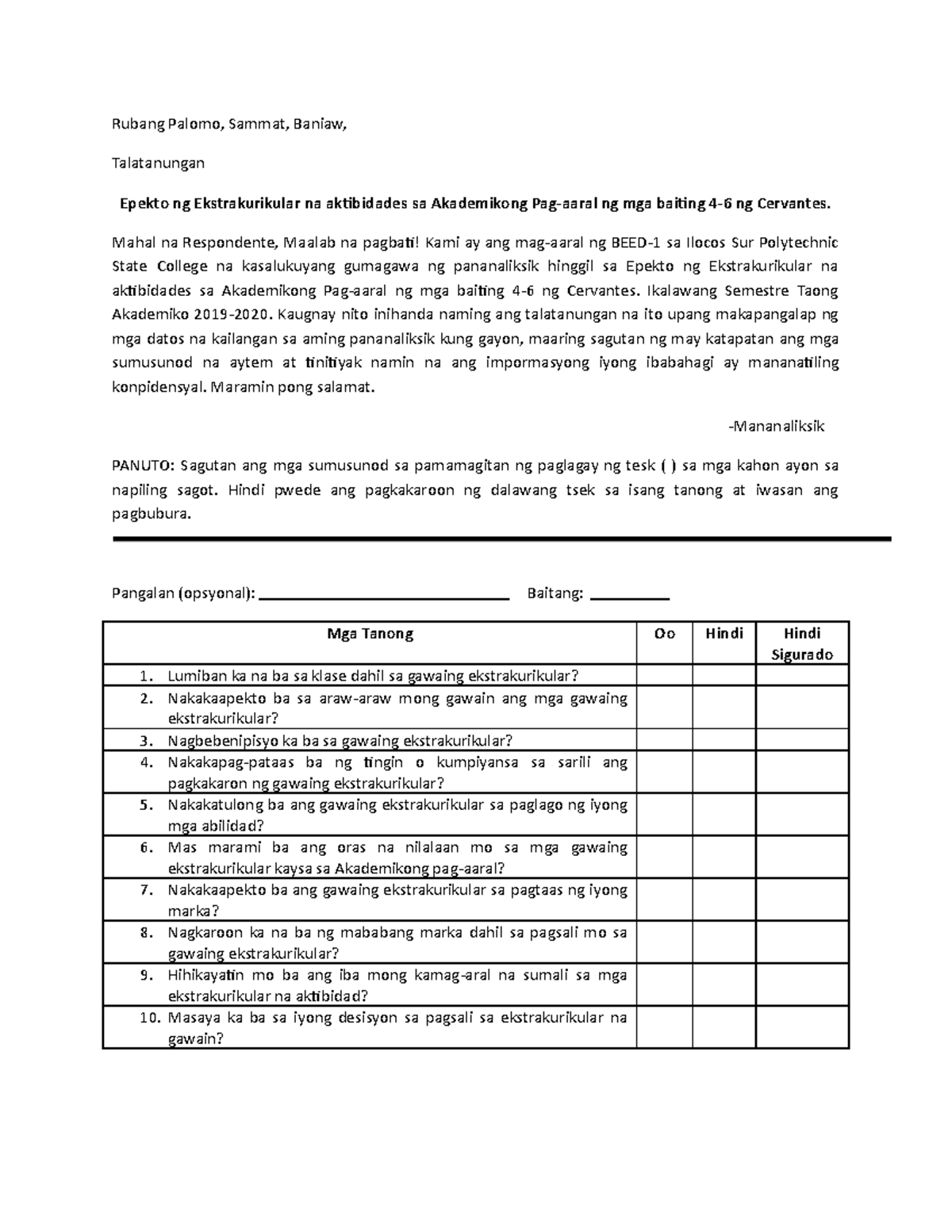 Questionnaire Filipino Docx Gabay Katanungan Survey Q - vrogue.co