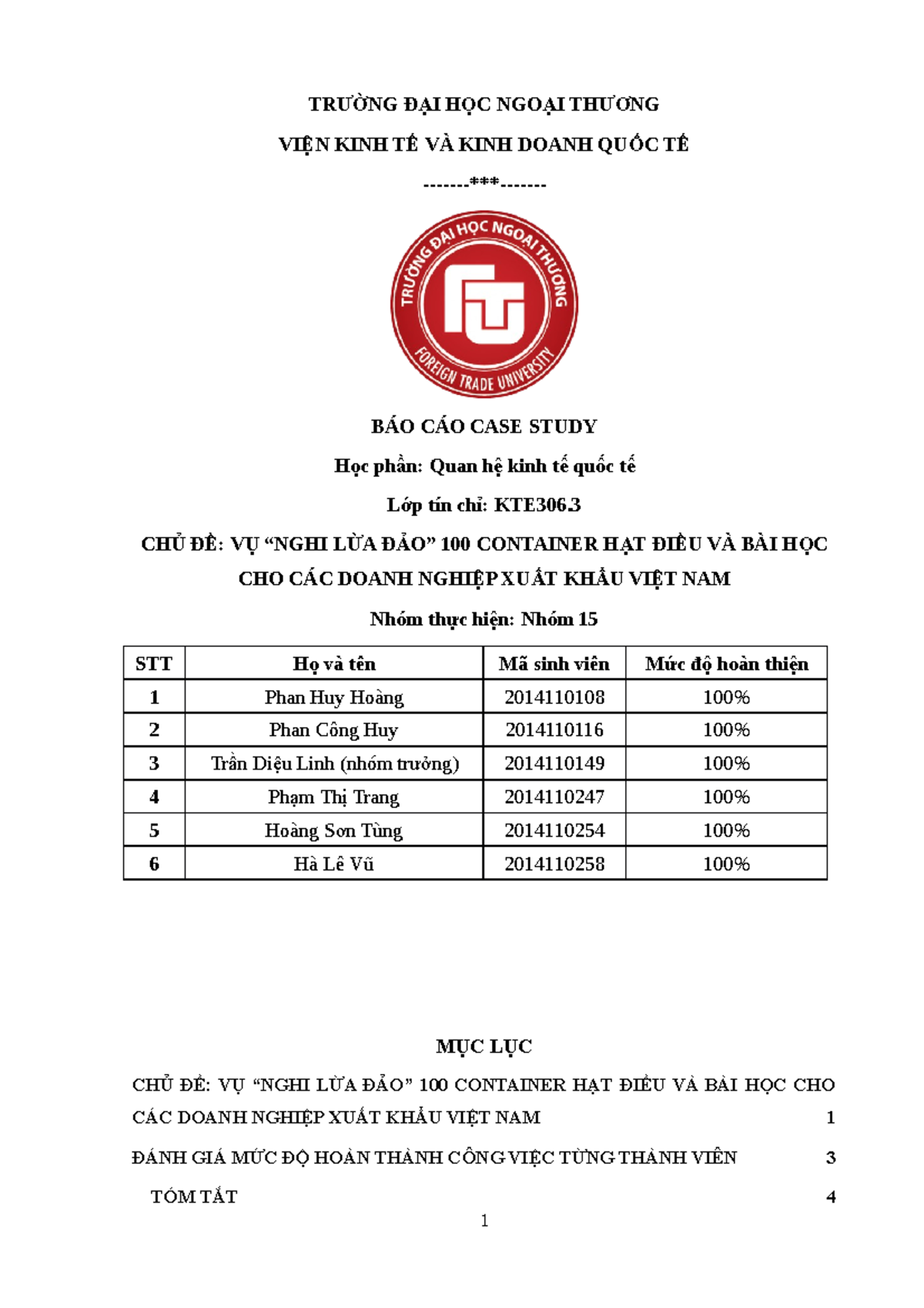 Nhóm 15 - QHKTQT Thầy Việt Tiểu Luận 8đ - TR NG Đ I H C NGO I TH NGƯỜ Ạ ...