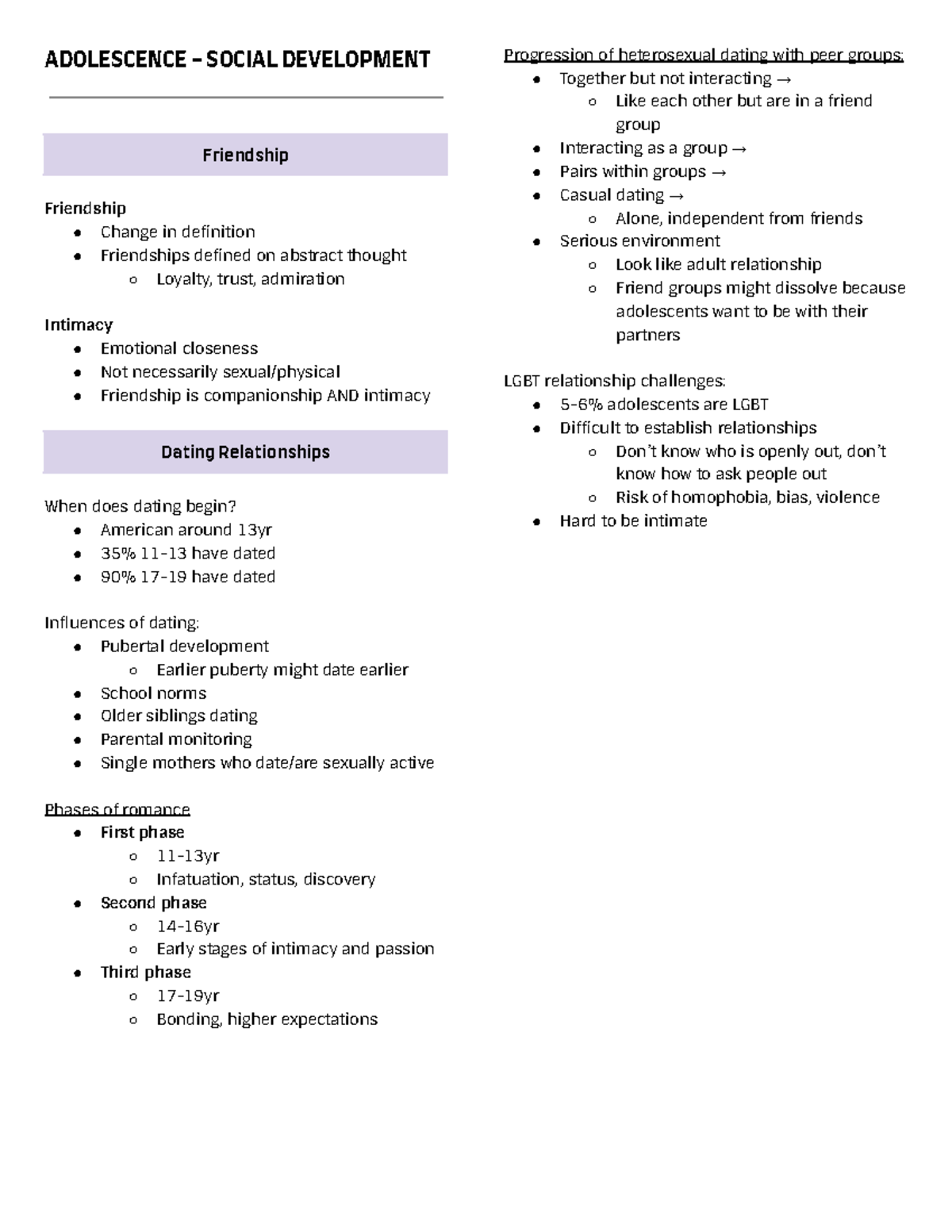 Cldp 3310 Notes 19 - Adolescent Social Development - Adolescence 