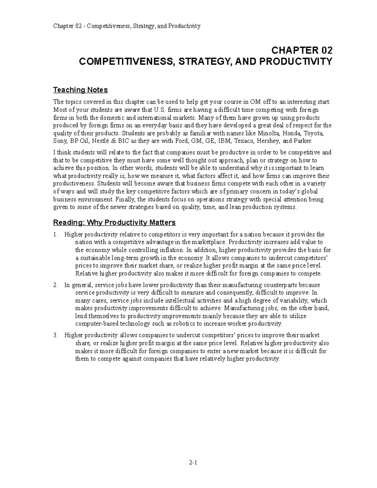 Chap002 - CHAPTER 02 COMPETITIVENESS, STRATEGY, AND PRODUCTIVITY ...