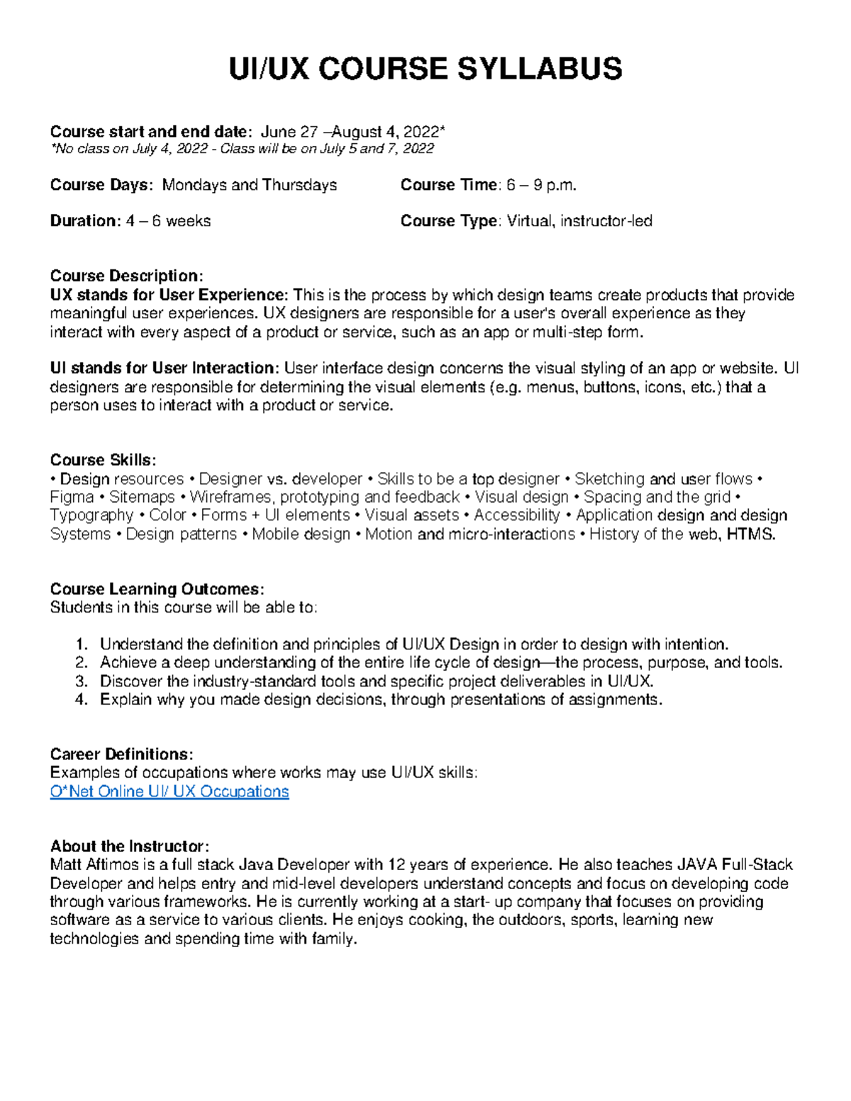UI UX Course Syllabus 22 - UI/UX COURSE SYLLABUS Course start and end ...