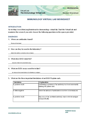 Immunology Lab Worksheet Student - The Immunology Virtual Lab Student  Worksheet Published January - Studocu