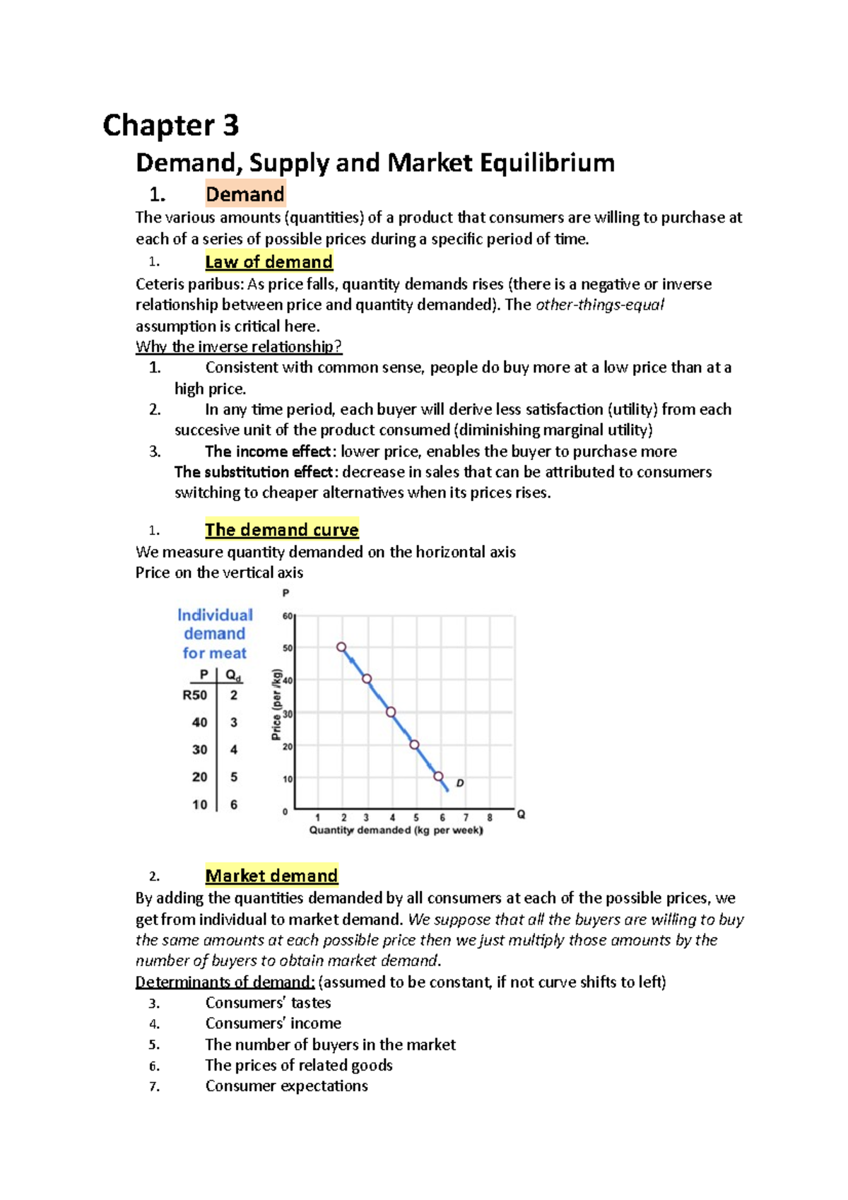 Chapter 3 - Chapter 3 Demand, Supply and Market Equilibrium 1. Demand ...