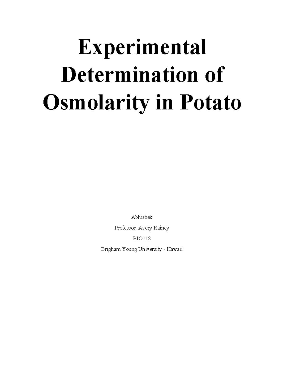 Osmolarity BIOL 112 Experimental Determination of Osmolarity in