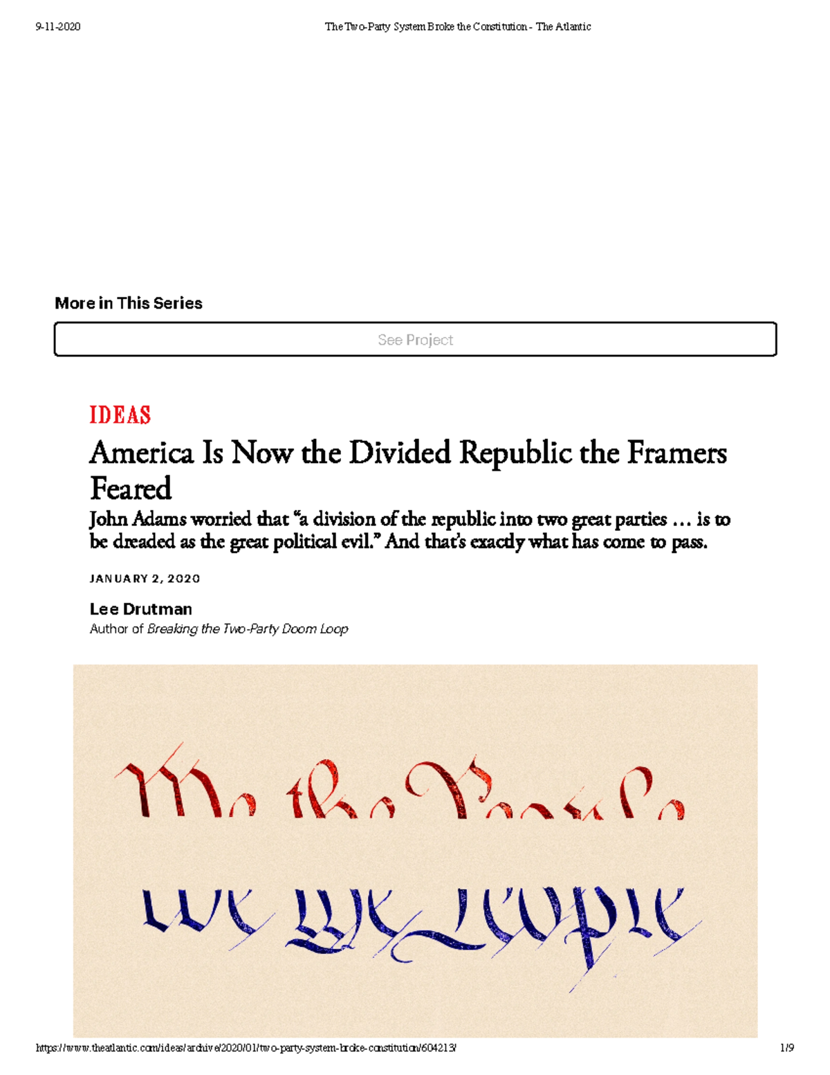Keuze 2 (America is Now the Divided Republic the Framers Feared) - More ...