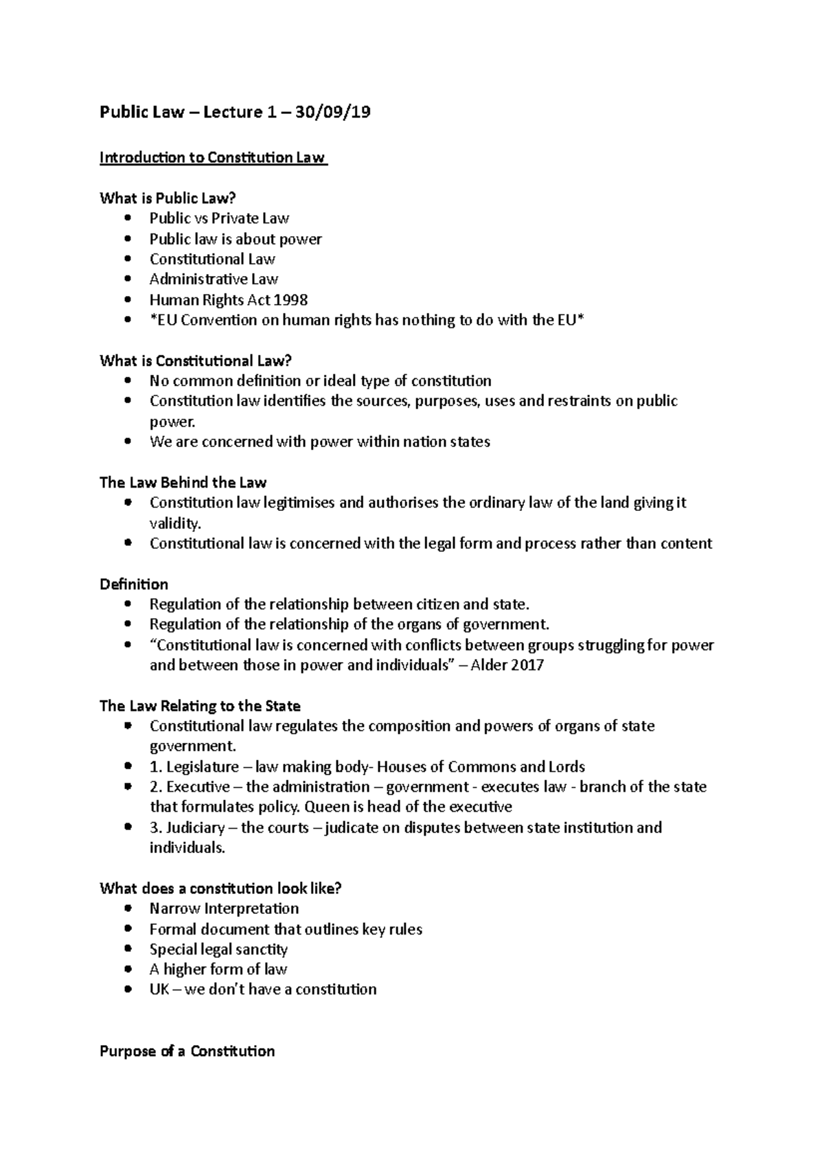 Public Law – Lecture 1 – 30:09:19 - Public Law – Lecture 1 – 30/09 ...
