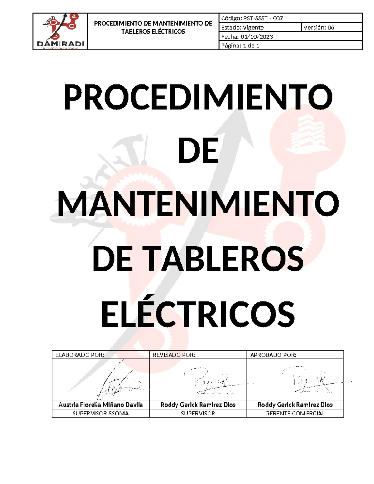 Procedimiento DE Mantenimiento DE Tableros Electricos - PROCEDIMIENTO ...