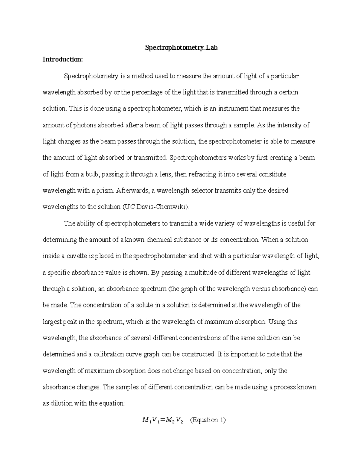 Spectrophotometry Lab Final Spectrophotometry Lab Introduction