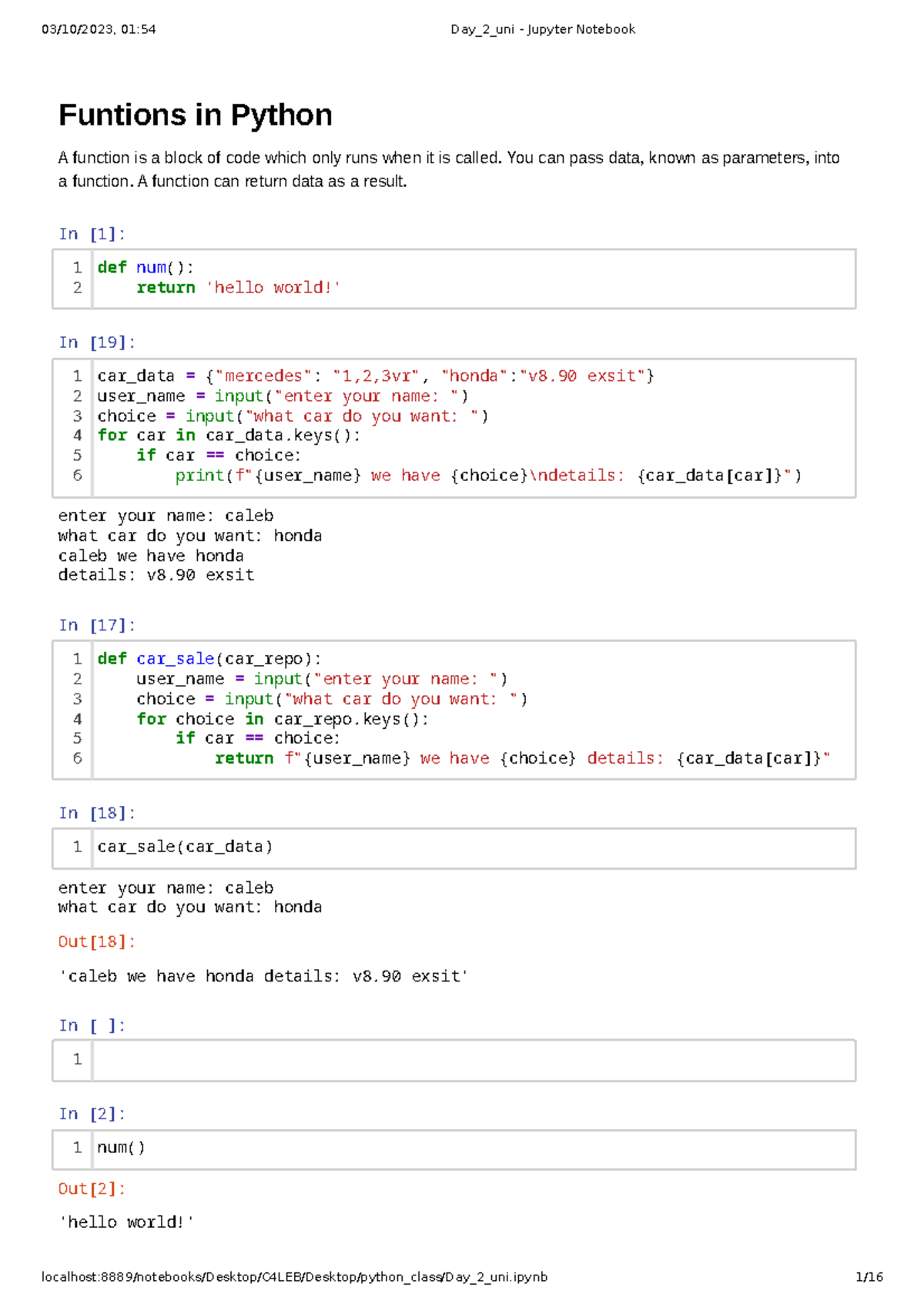 Data analysis(intro to pandas) - Funtions in Python A function is a ...