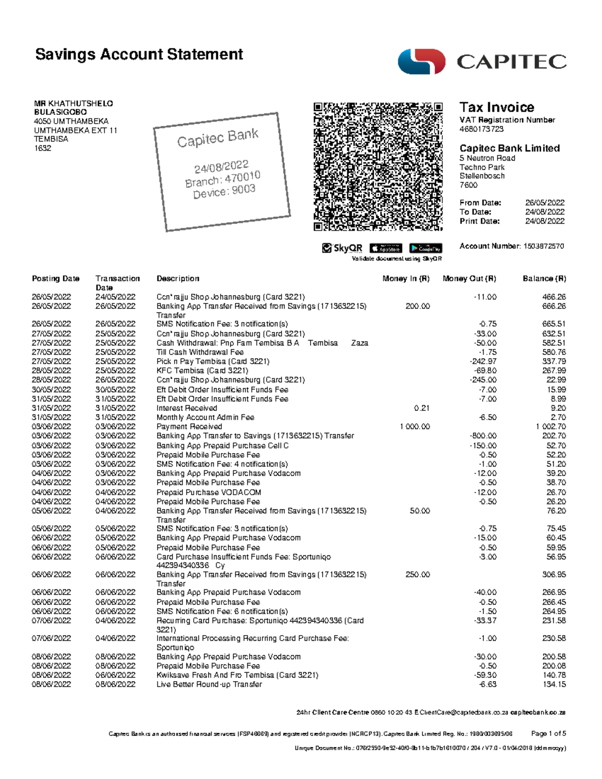 Account statement - 24hr Client Care Centre 0860 10 20 43 E ClientCare ...