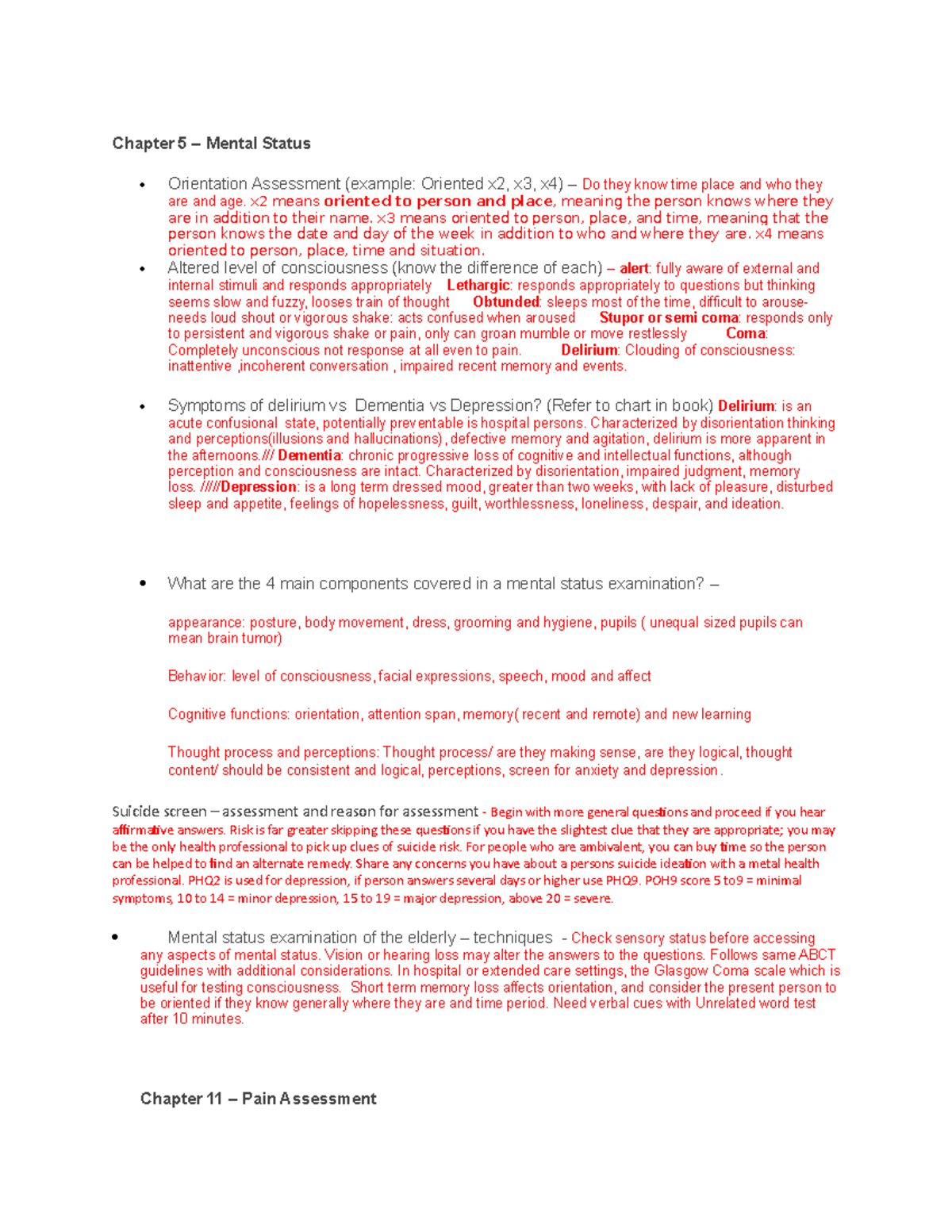 Test 2 HA study guide - Copy - Chapter 5 – Mental Status Orientation ...
