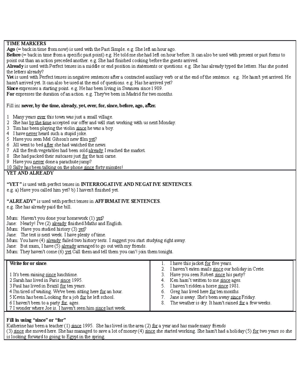 Answers Time Markers students TIME MARKERS Ago (= back in time from