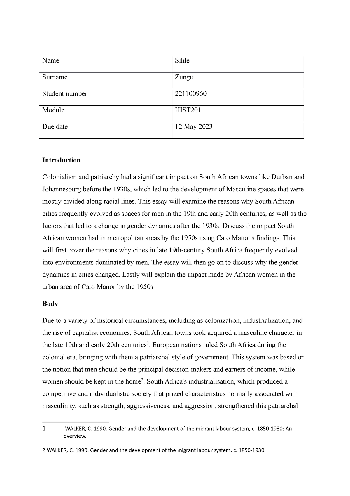 History Essay 2 - Name Sihle Surname Zungu Student number 221100960 ...