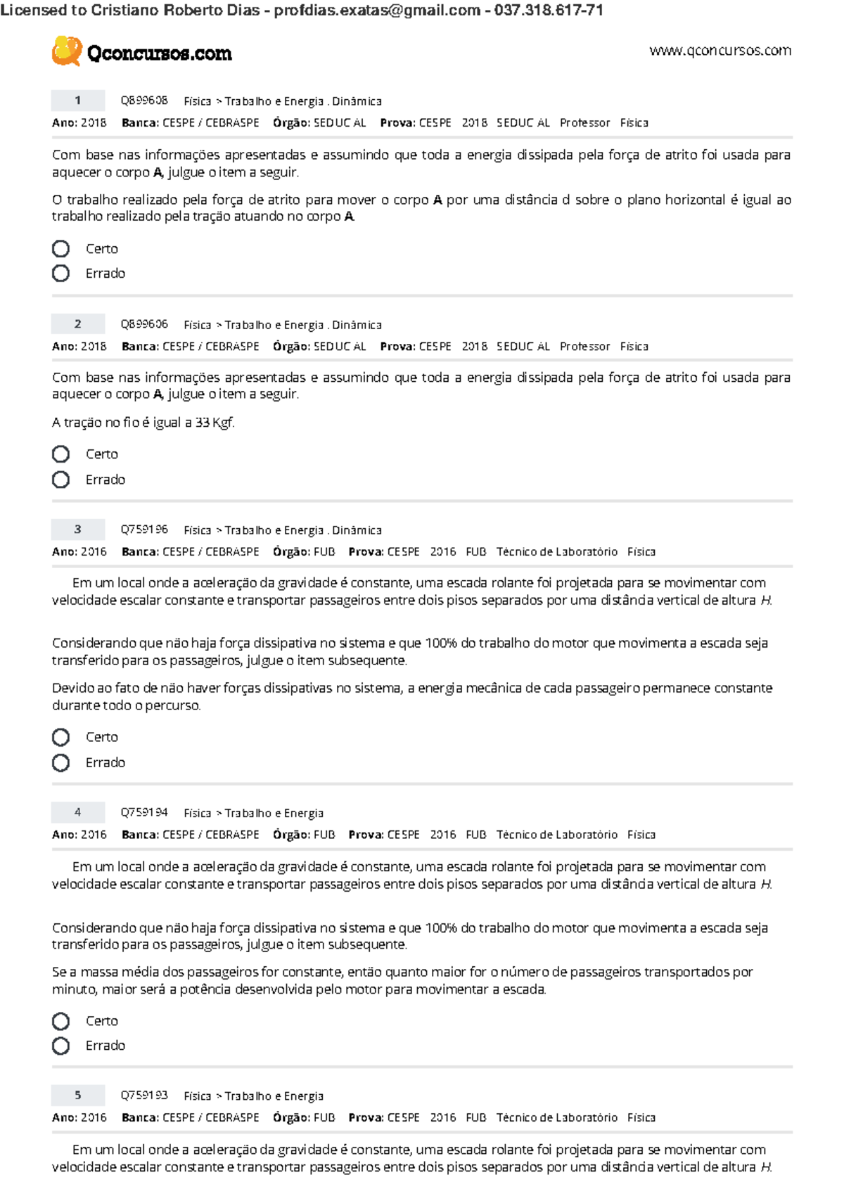 Trabalho+e+Energia - Questões Selecionadas Para Concursos Militares ...