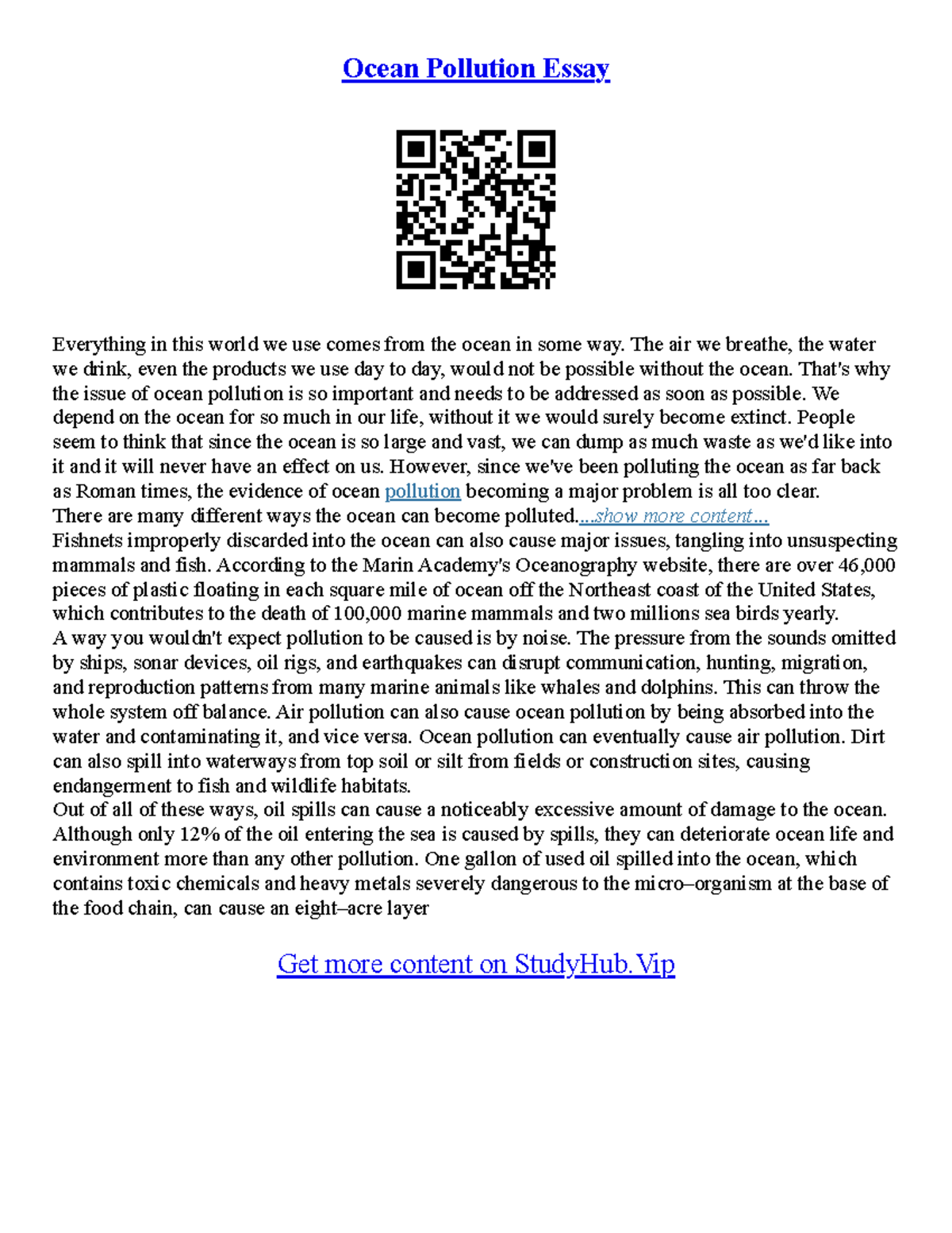 Essay On Pollution Ocean Pollution Essay Everything in this world we