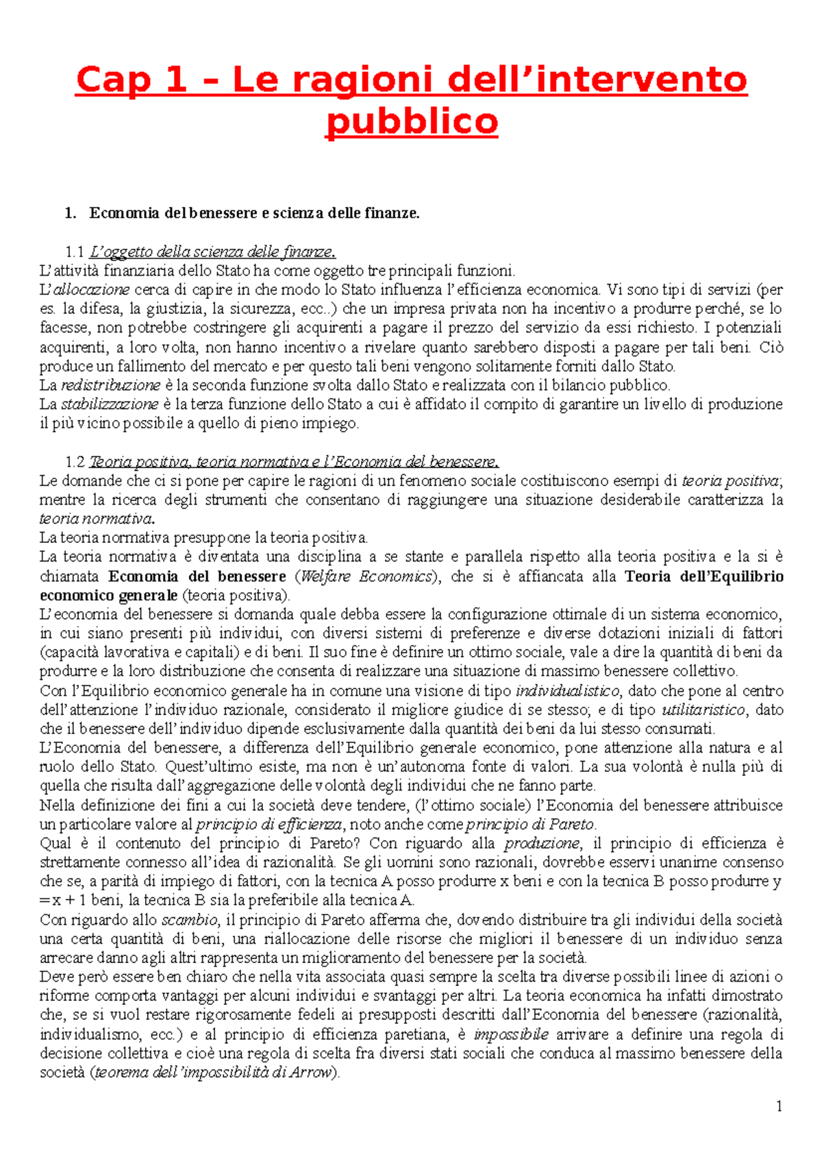 Riassunto Economia Pubblica Cap 1 Le Ragioni Dell intervento 