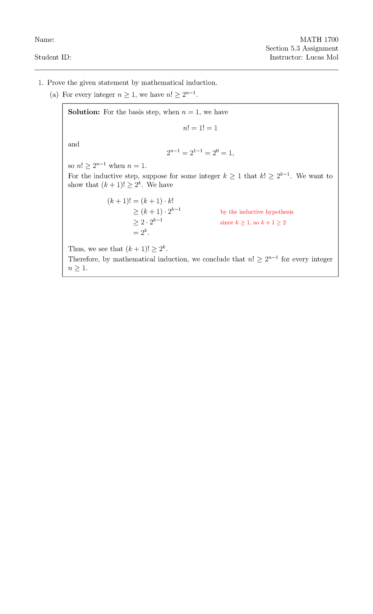 Section 5.3 Assignment Solutions - Name: MATH 1700 Section 5 Assignment ...