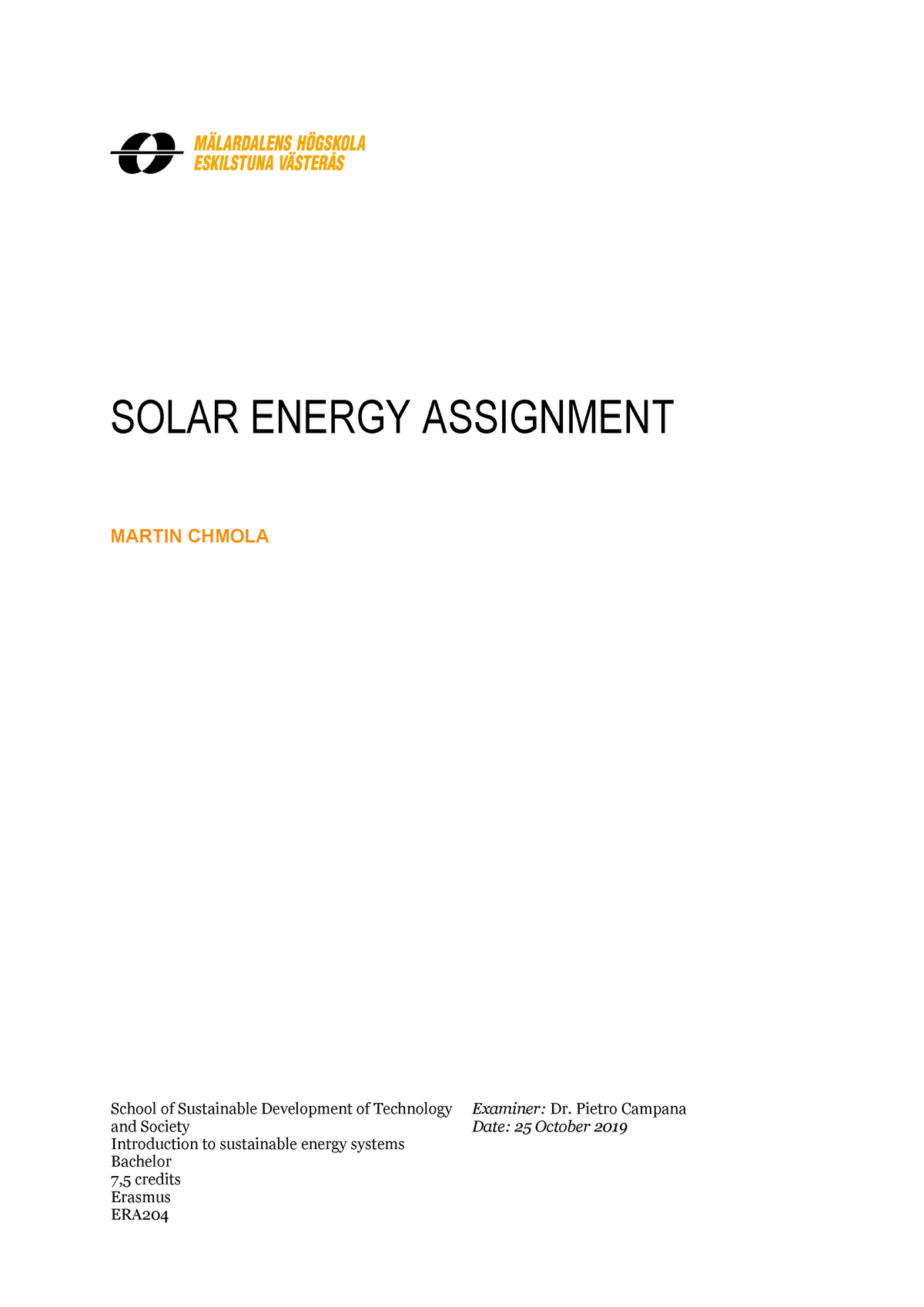 solar energy assignment