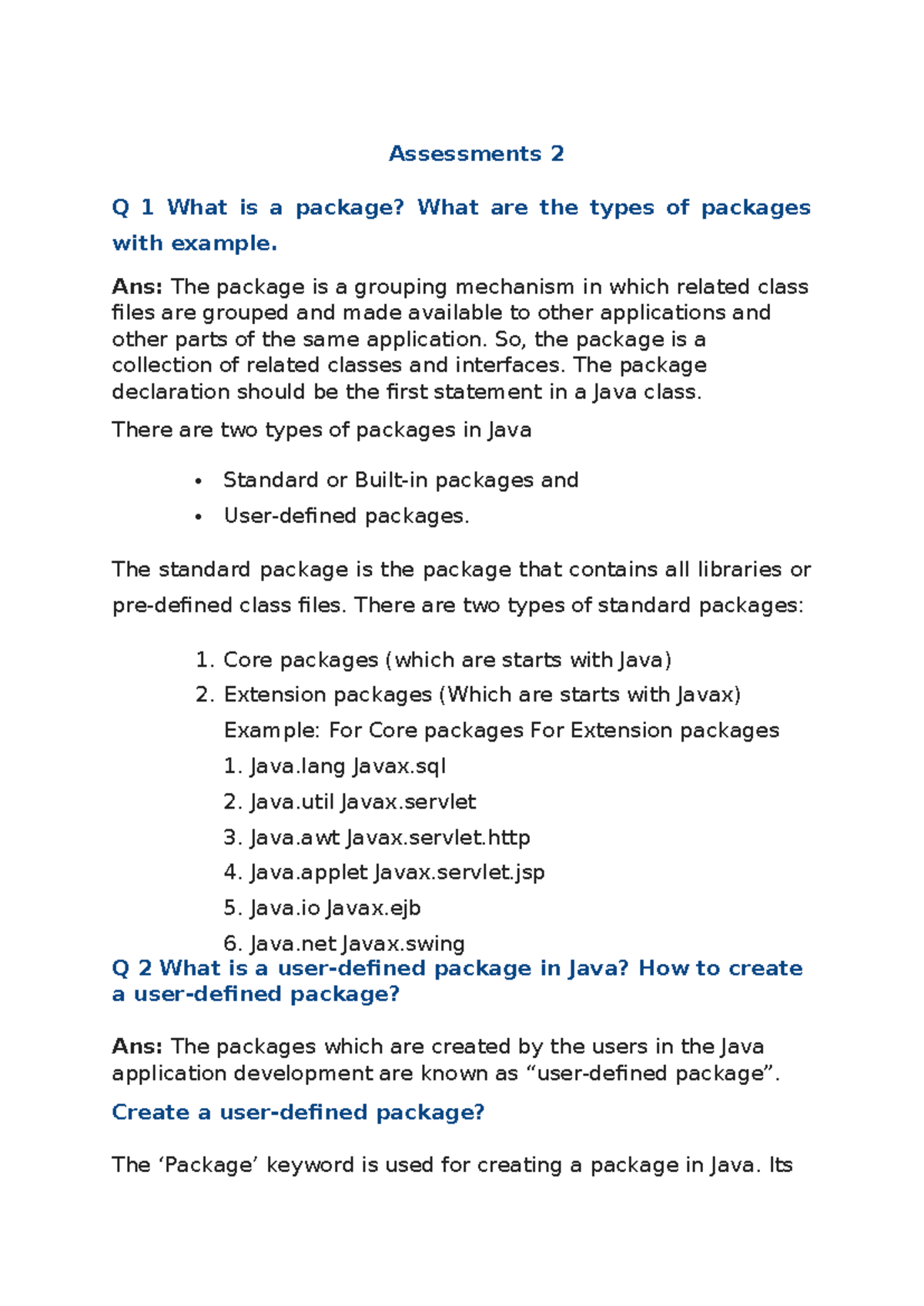 Assessment 2 packeg - Helpful - Assessments 2 Q 1 What is a package ...