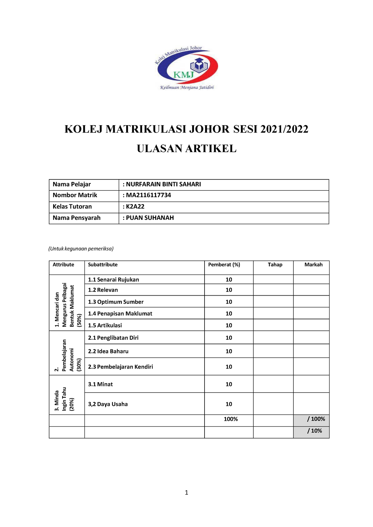 contoh assignment ekonomi matrikulasi sem 1