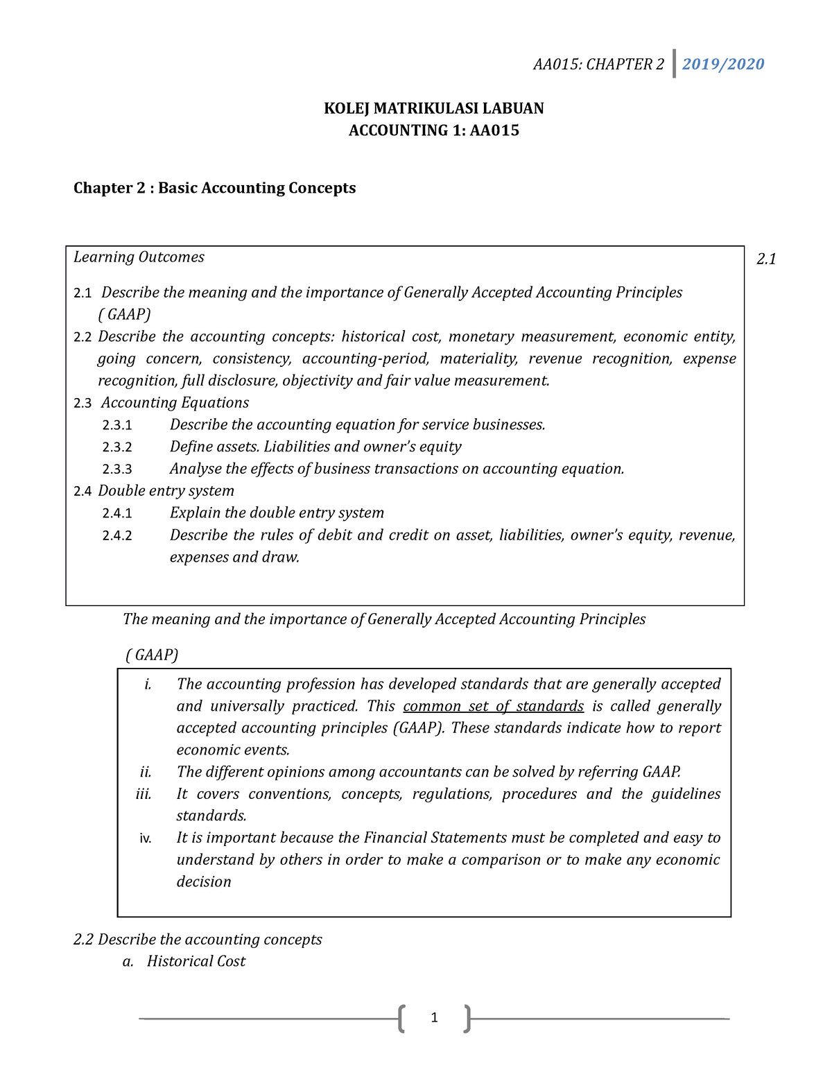 CHAP 2- Lecturer'S Notes - KOLEJ MATRIKULASI LABUAN ACCOUNTING 1: AA ...