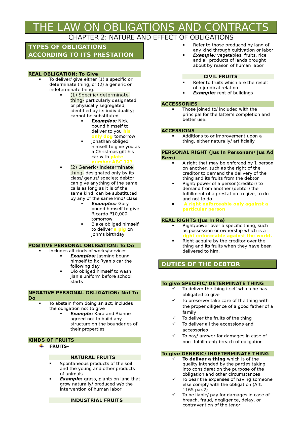 Obligations Chapter 2 - CHAPTER 2: NATURE AND EFFECT OF OBLIGATIONS ...