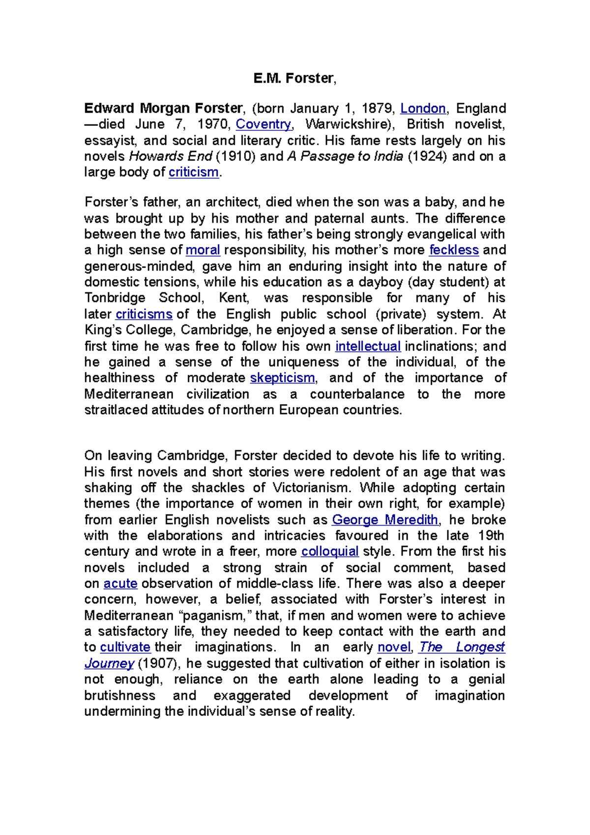 Biography Edward Morgan Forster - E. Forster , Edward Morgan Forster ...