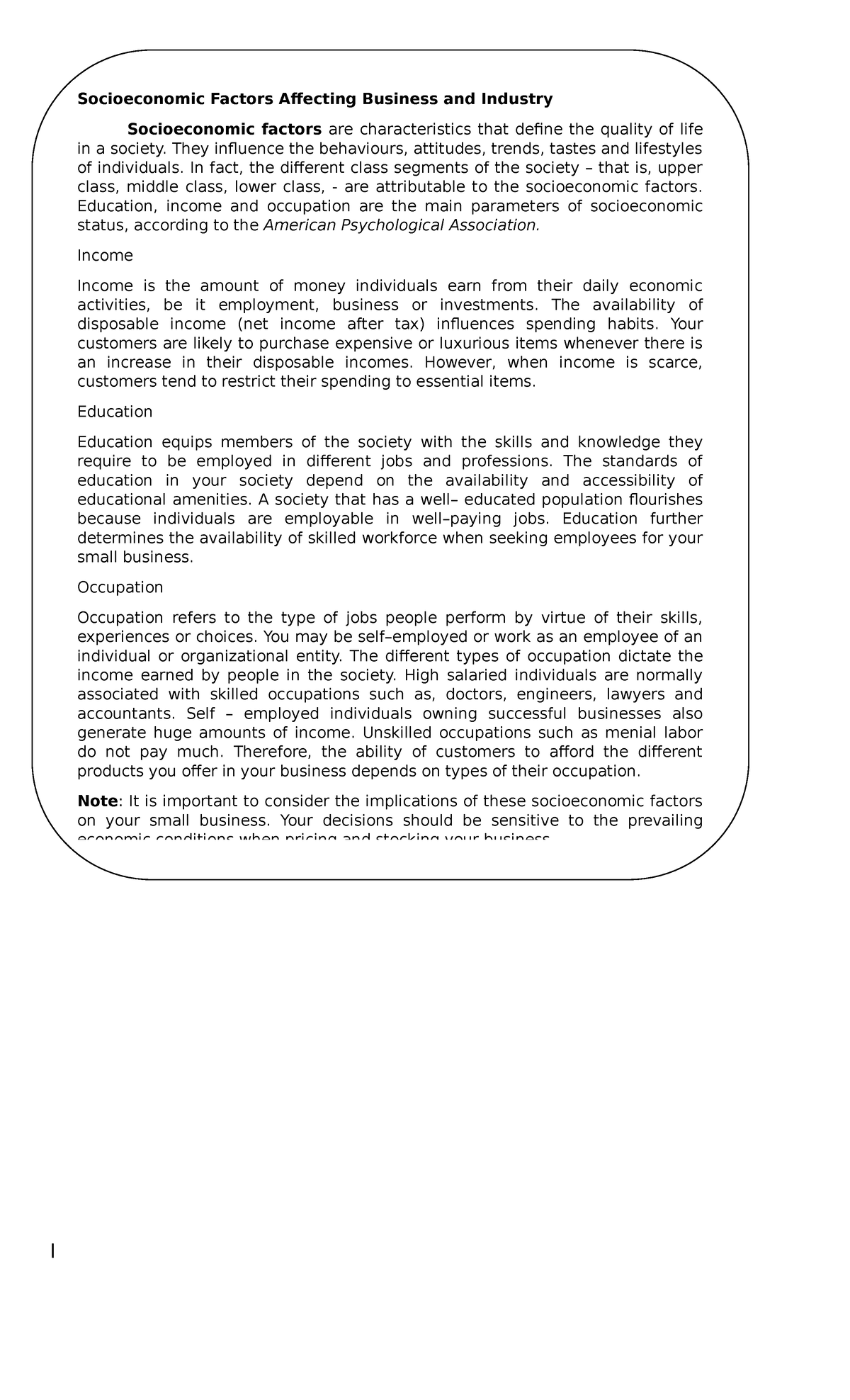 Reviewer ae m10 - I Socioeconomic Factors Affecting Business and ...
