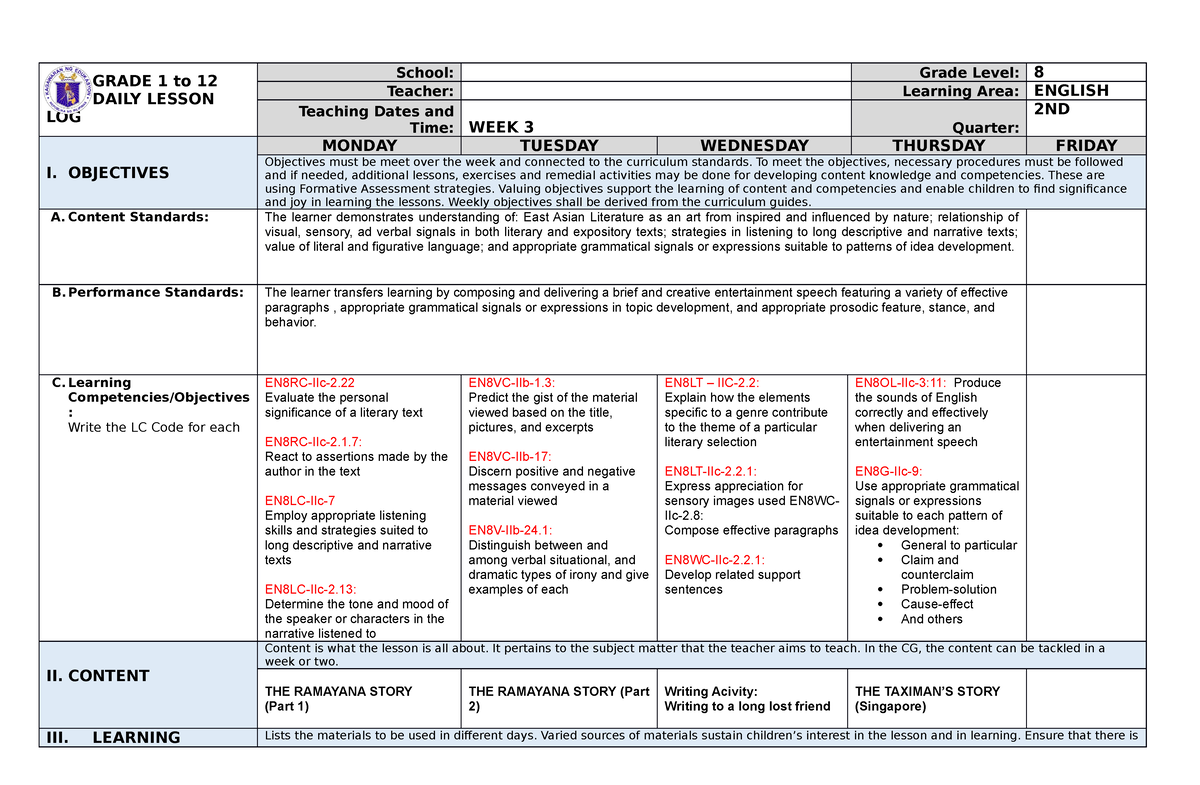 DLL-ENG8-2NDQ1-3rd-week Edited - GRADE 1 To 12 DAILY LESSON LOG School ...