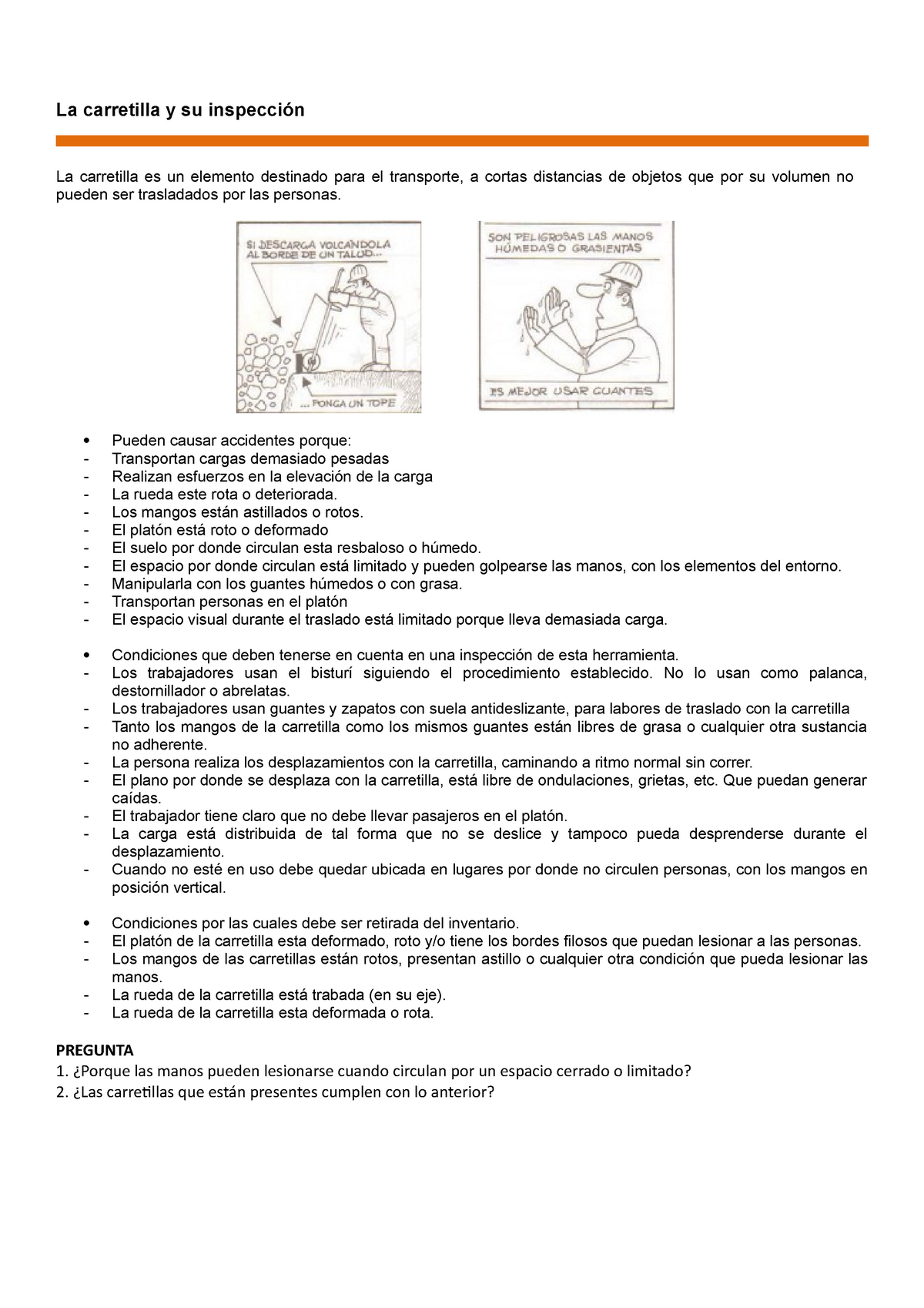 1 la carretilla y su inspeccion - La carretilla y su inspección La  carretilla es un elemento - Studocu