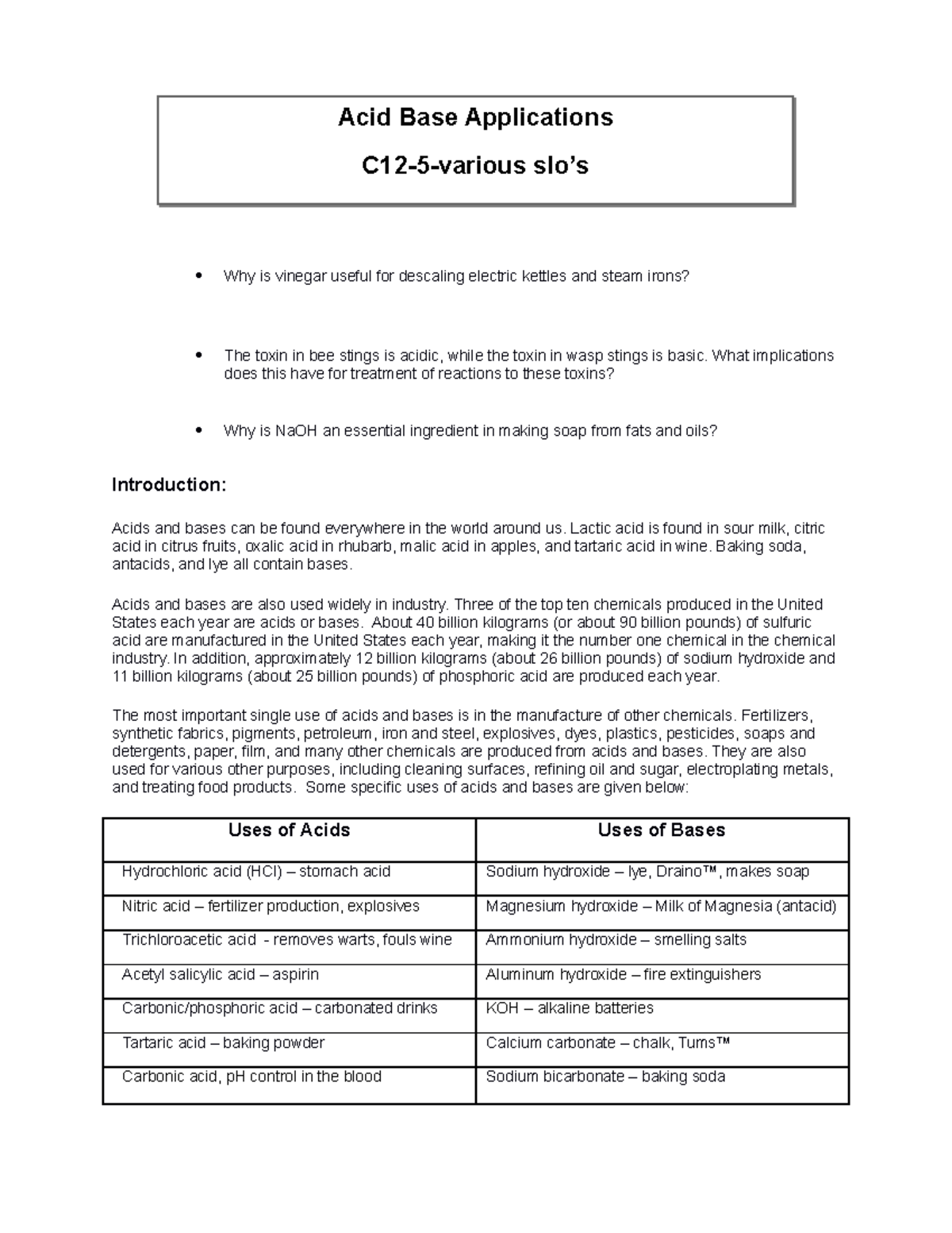 Acid and Base Applications C12-5-various slo's - Why is vinegar useful ...