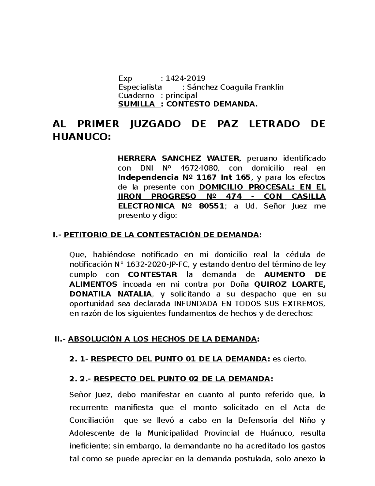A Conocimiento - Alexander - Exp : 1424- Especialista : Sánchez ...