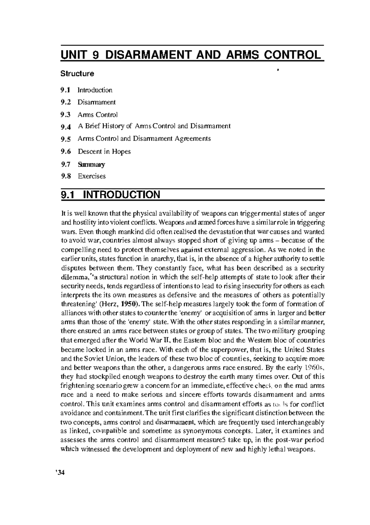 Unit-9 - Referring - UNIT 9 DISARMAMENT AND ARMS CONTROL Structure 9 ...