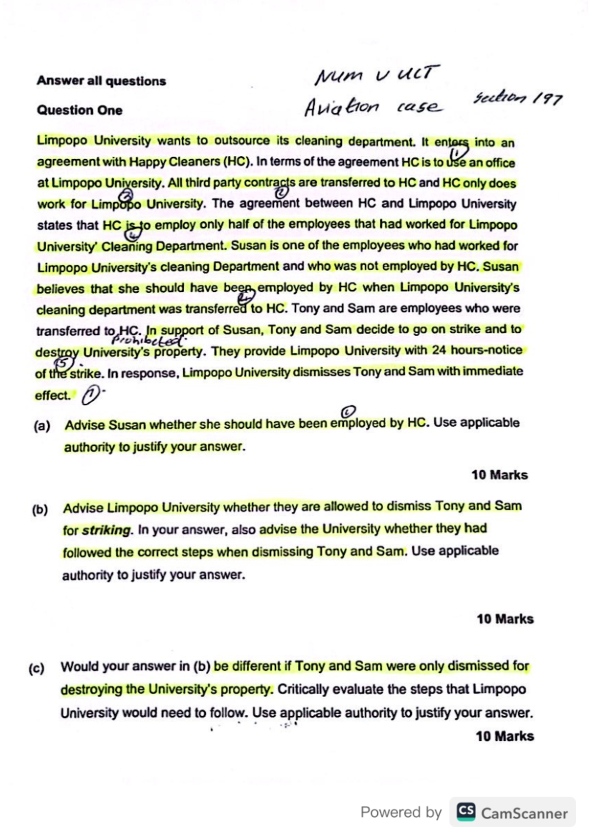 Labour 2023 Exam - Answer all questions Num UCT Question One Aviation ...