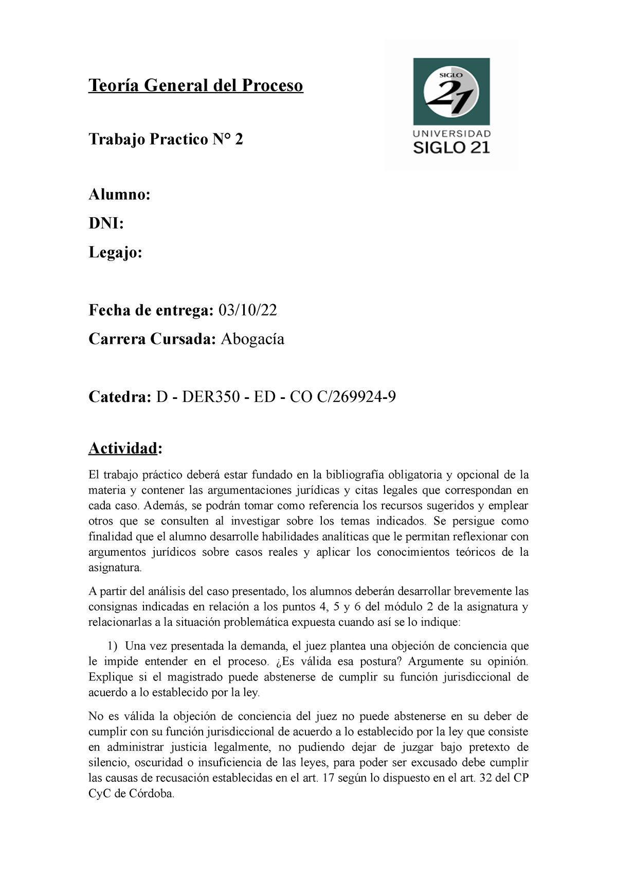 Tp2 Teoria General Del Proceso Teoría General Del Proceso Trabajo