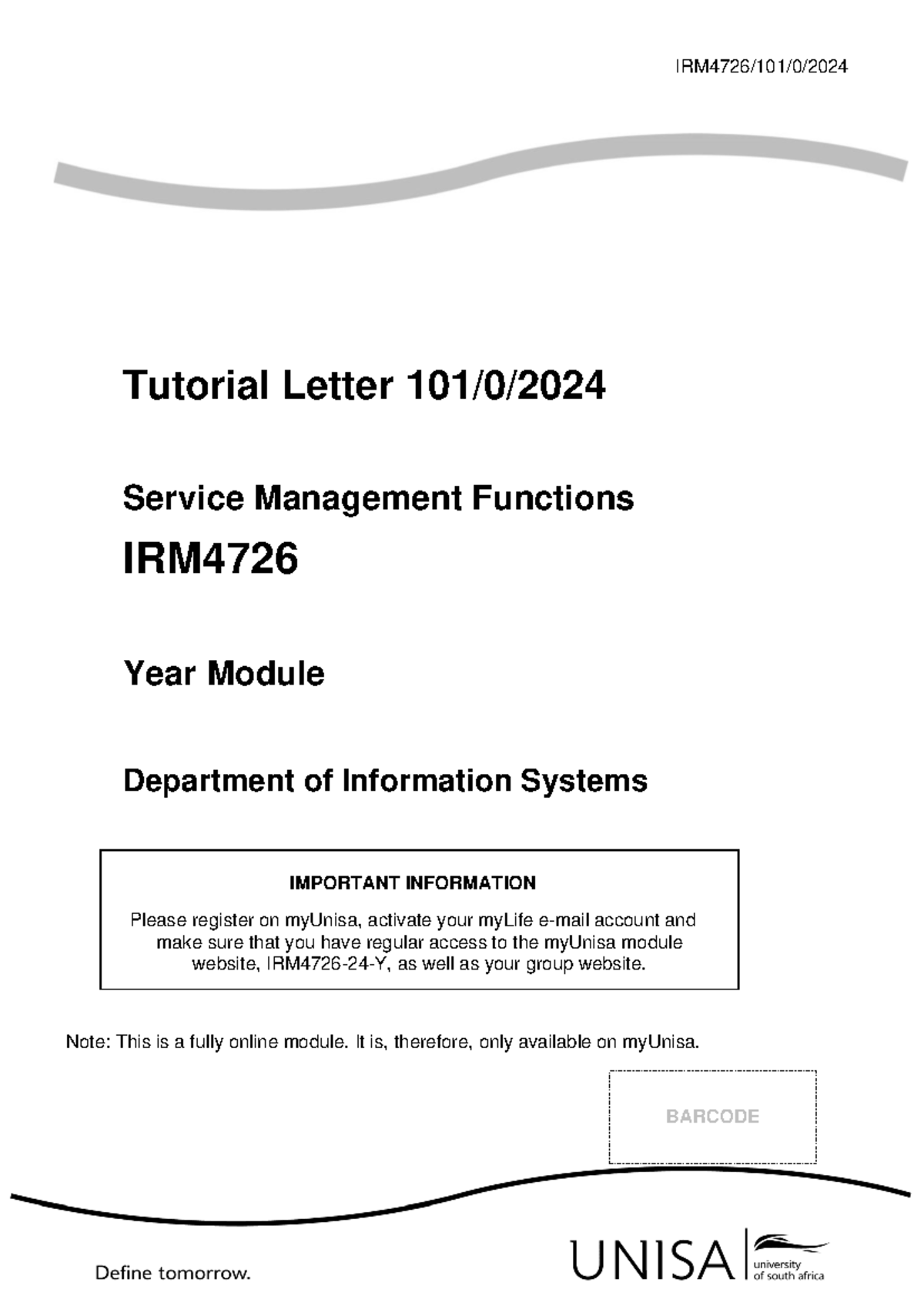 IRM4726 TL101 - Summary on Service Operation phase - IRM4726/101/ 0 ...