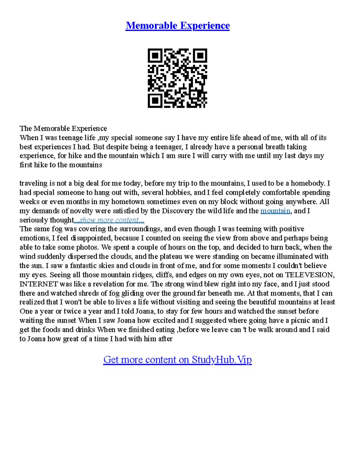 Random Essay Generator - Memorable Experience The Memorable Experience ...