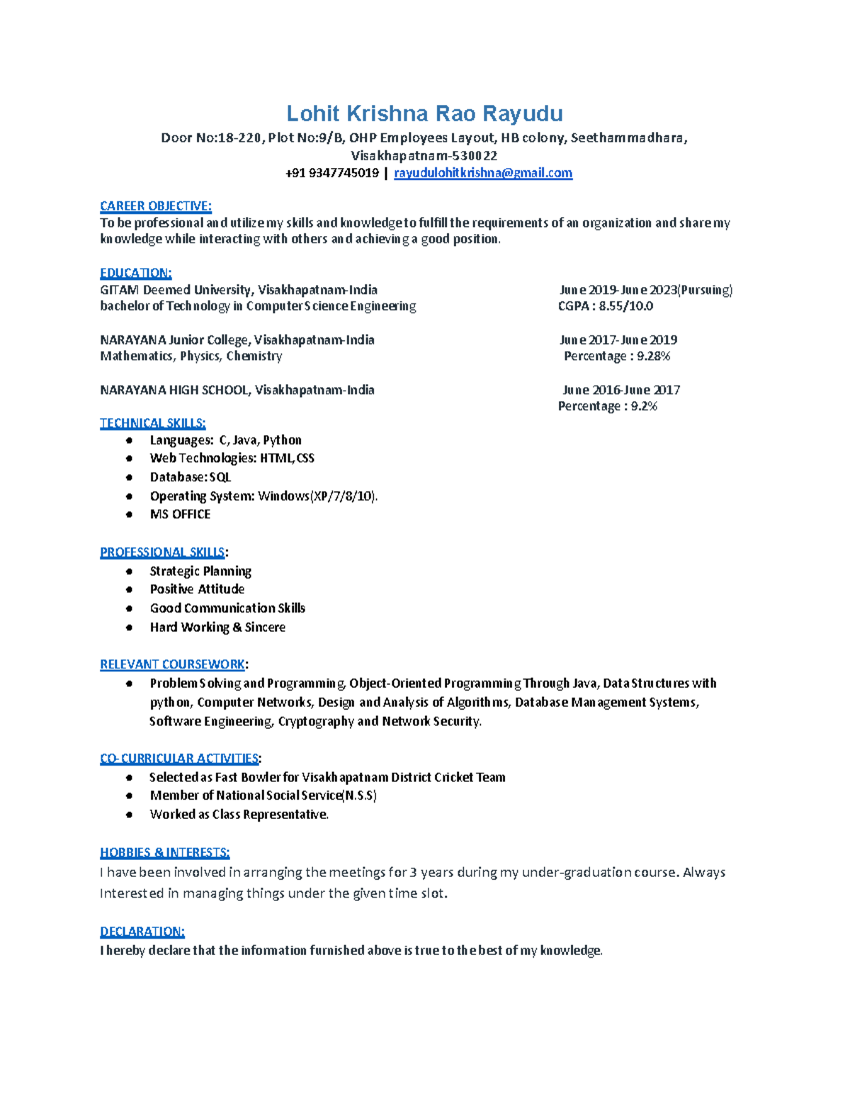 Rayudu Lohit Krishna RAO Resume - Thumb 1200 1553 