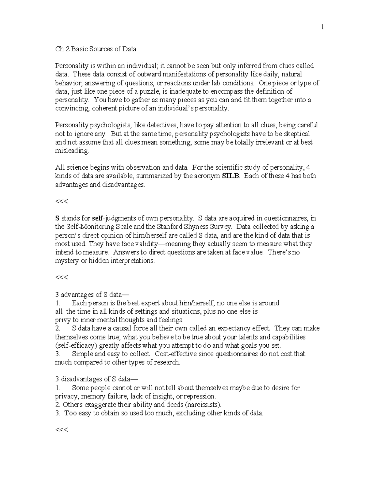 4510 Ch2 Basic Sources of Data - Ch 2 Basic Sources of Data Personality ...