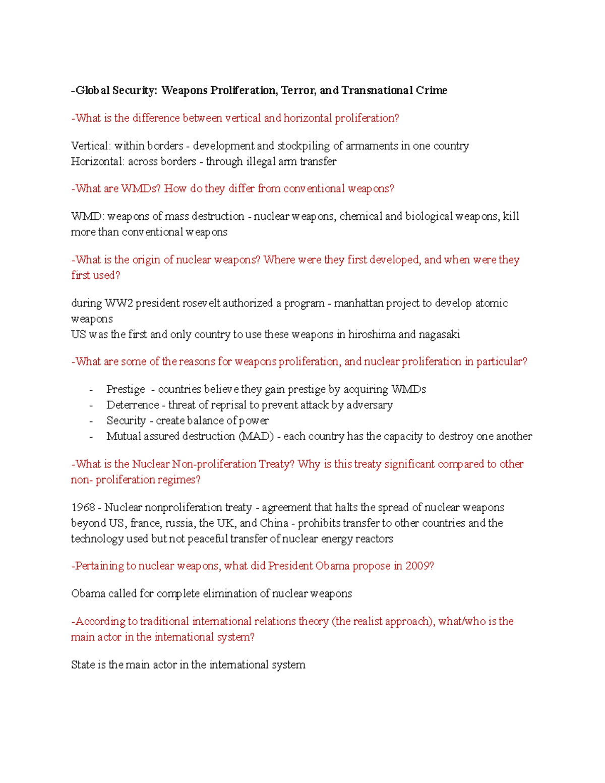 POSC Final study guide -Global Security: Weapons Proliferation, Terror ...