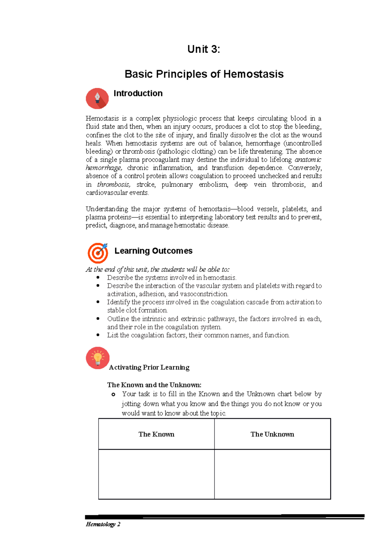 Unit 3. Basic Principles of Hemostasis (Process of Wound Healing and ...