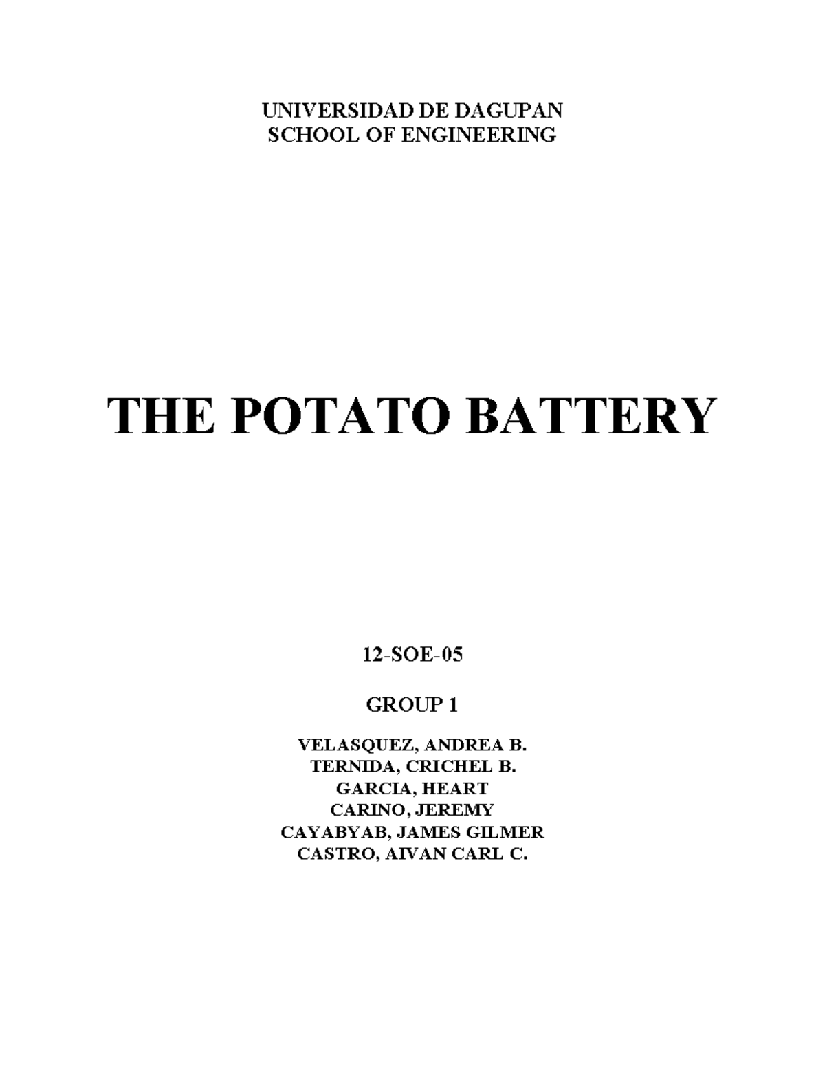 Potato Battery Group 1 - nice - UNIVERSIDAD DE DAGUPAN SCHOOL OF ...