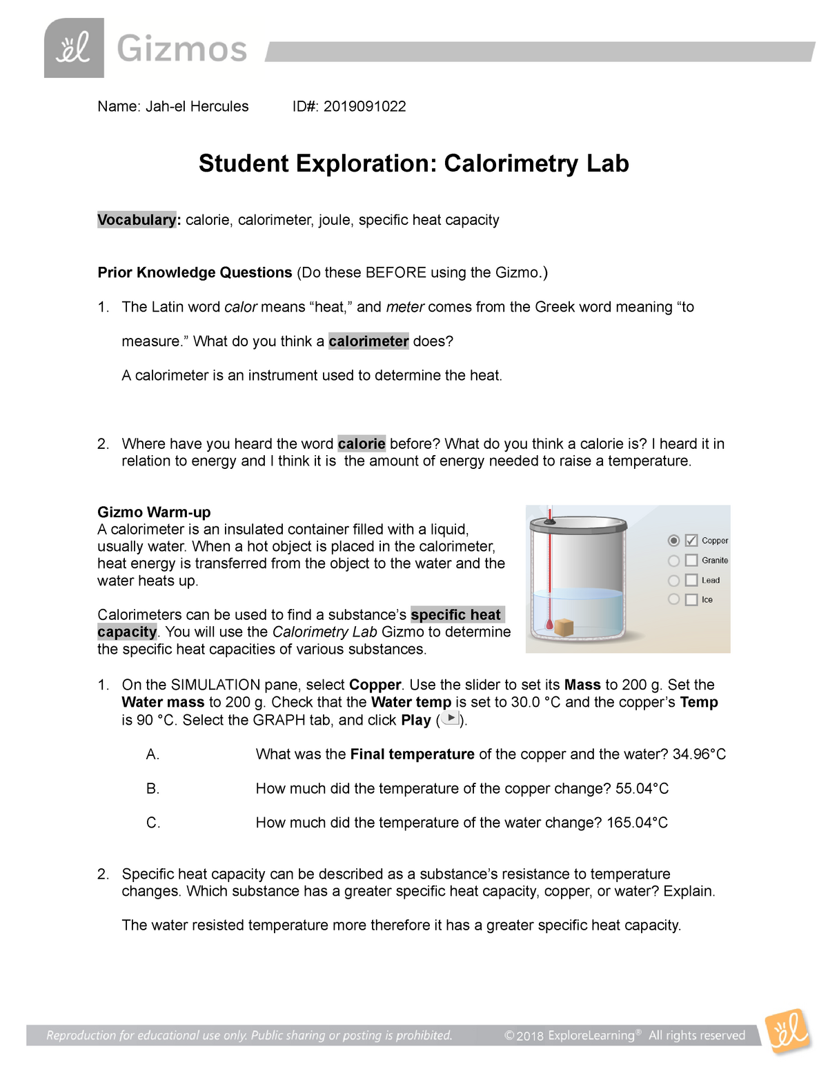 Calorimetry Lab SE - Lab - General Physics 1 - Studocu