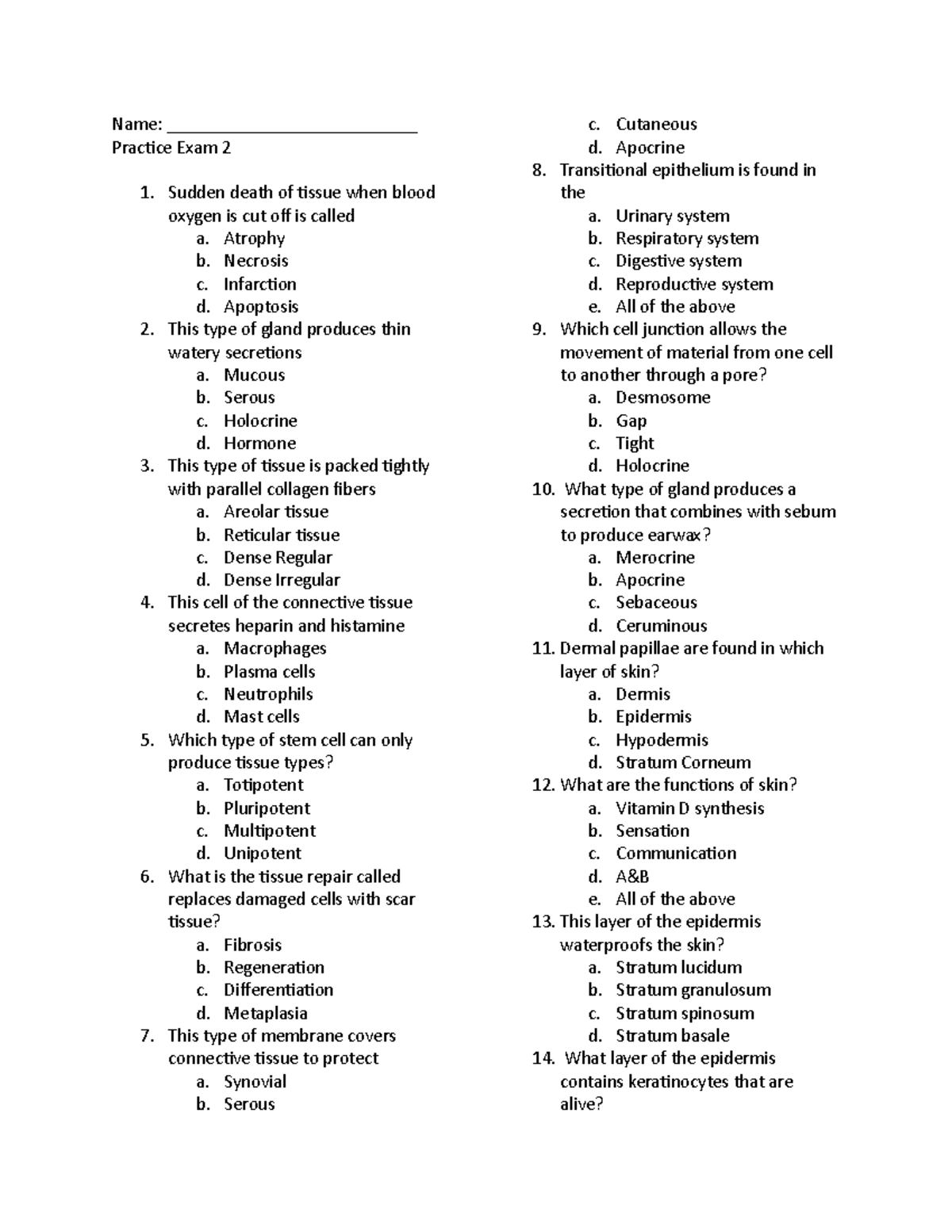 Practice exam 2 - Name: ___________________________ Pracice Exam 2 ...